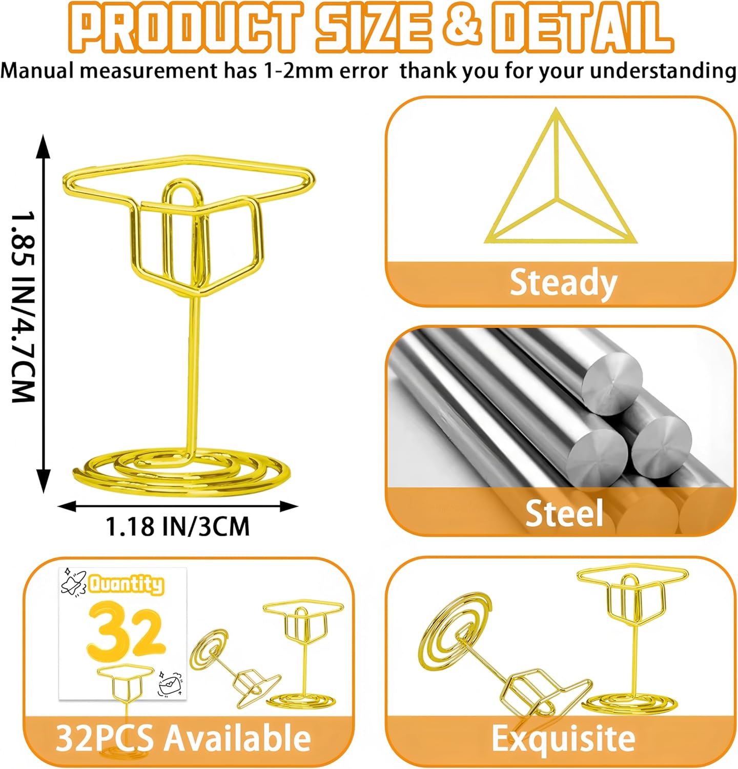 32PCS Gold Graduation Cap Table Number Holders