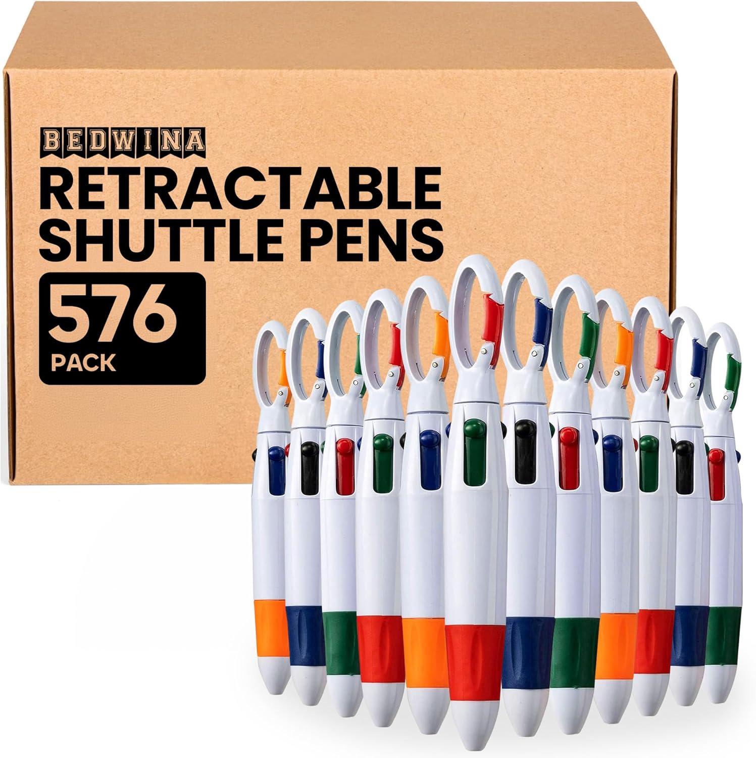 Bedwina Retractable Shuttle Pens with Carabiner Clip - Pack of 576