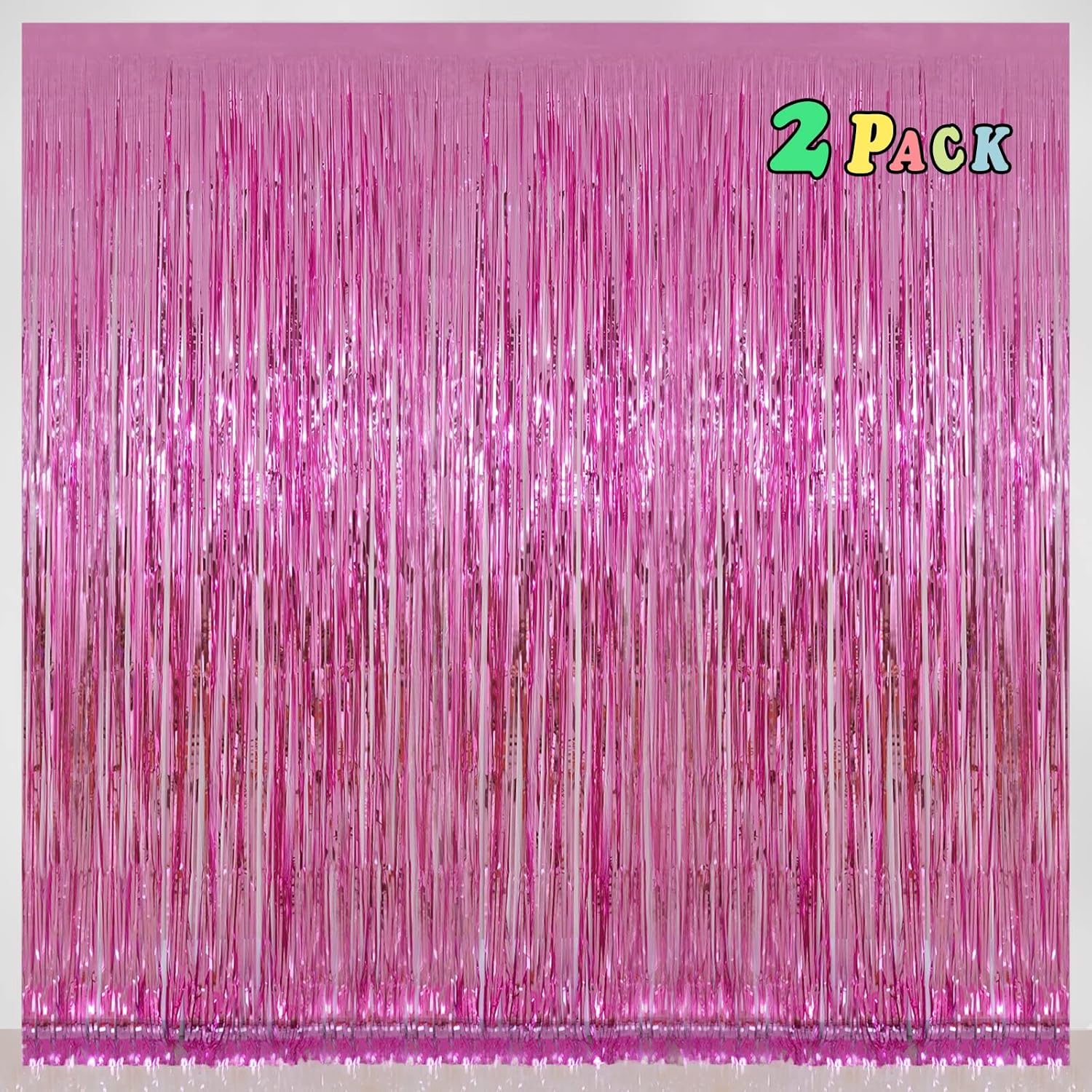 Pink Foil Fringe Curtains Tinsel Backdrop 32 x 8 ft - Pack of 2