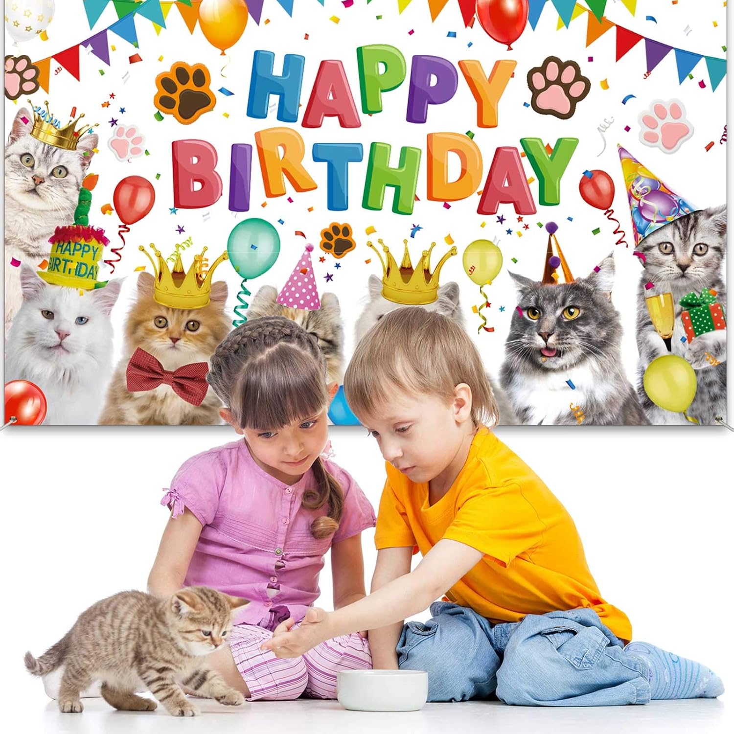 Tatuo Cat Birthday Backdrop Party Photo Decor