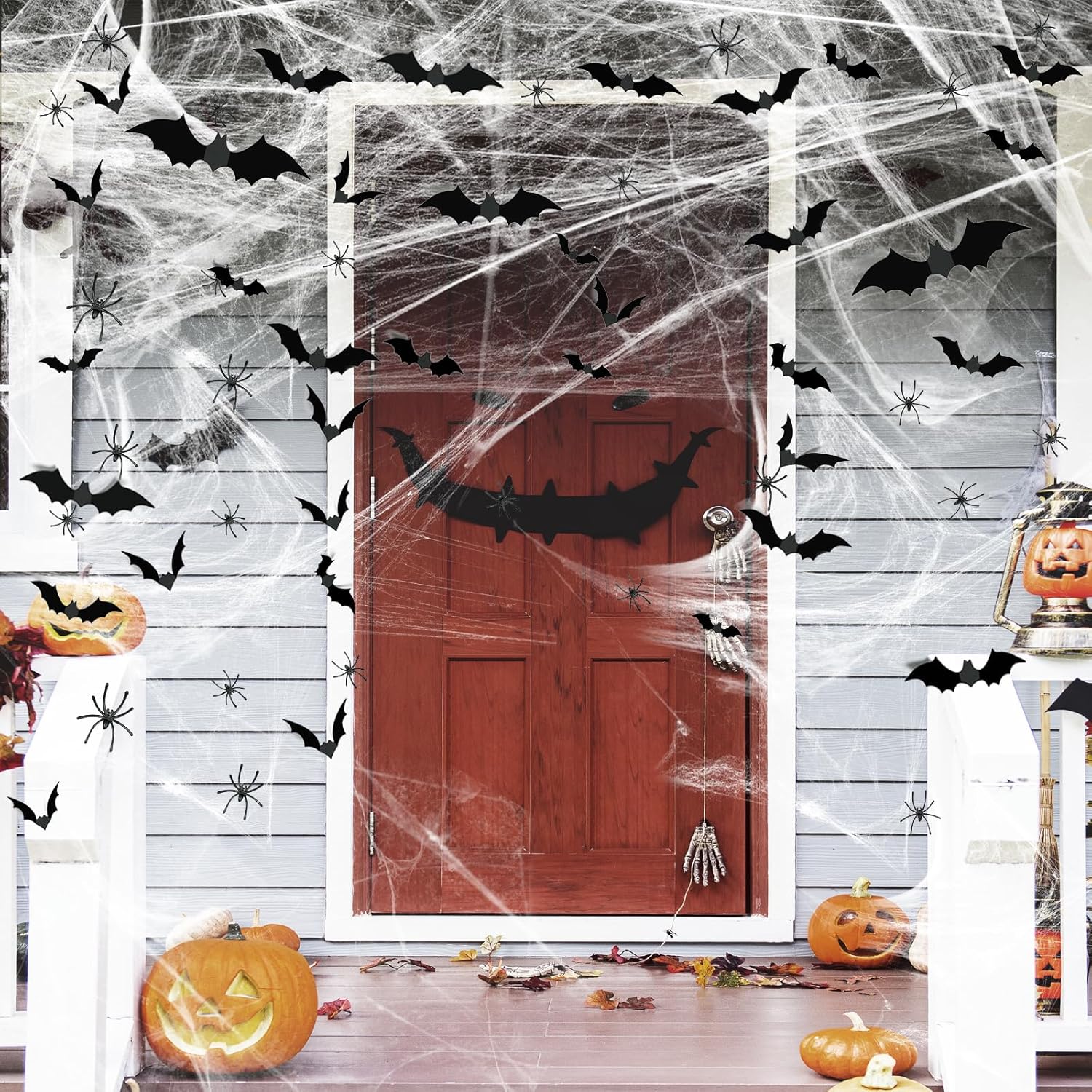Famoby 1200 sqft Halloween Spider Webs and 120pcs Fake Bats