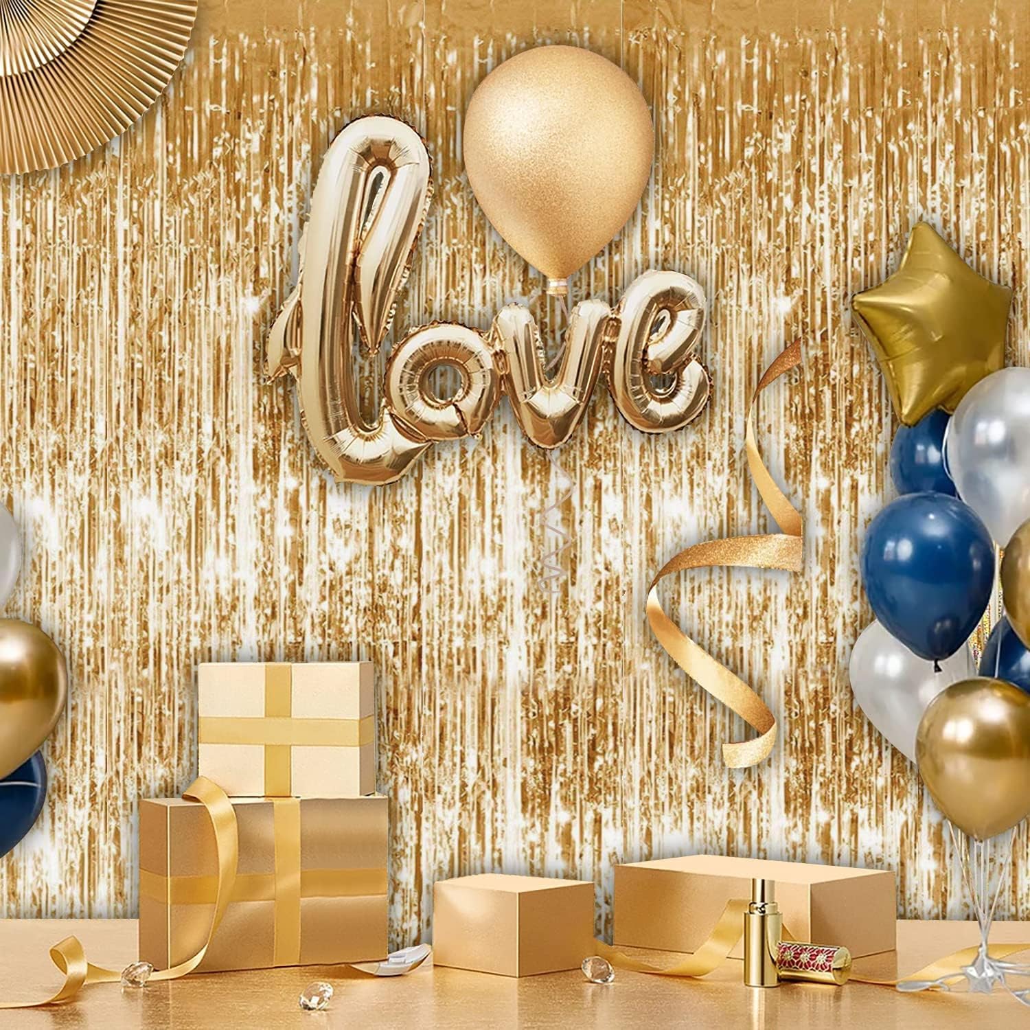 Gold Metallic Tinsel Foil Curtain 3 Pack