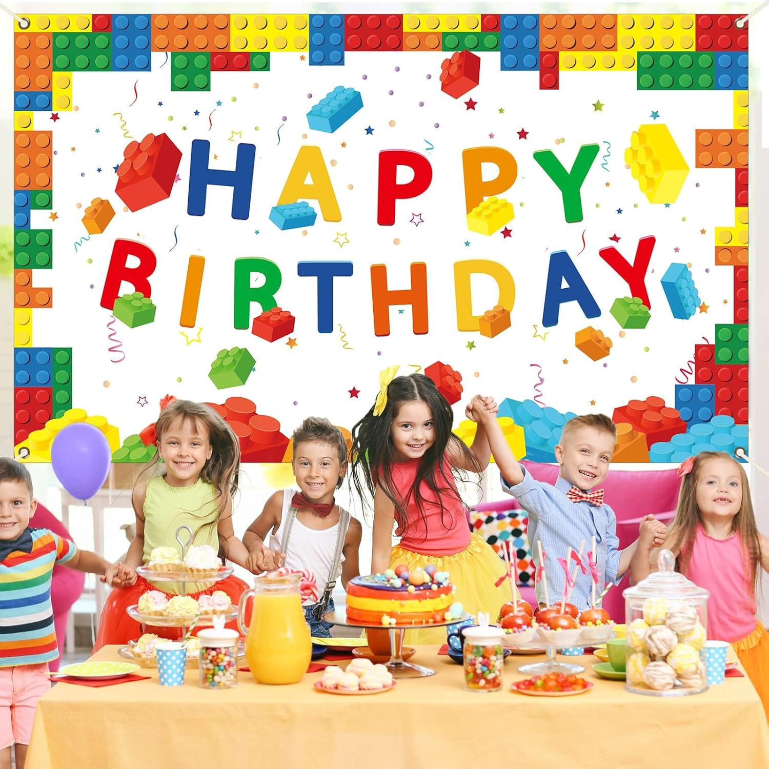 Chiazllta Happy Birthday Blocks Banner for Kids Boys Girls White Background