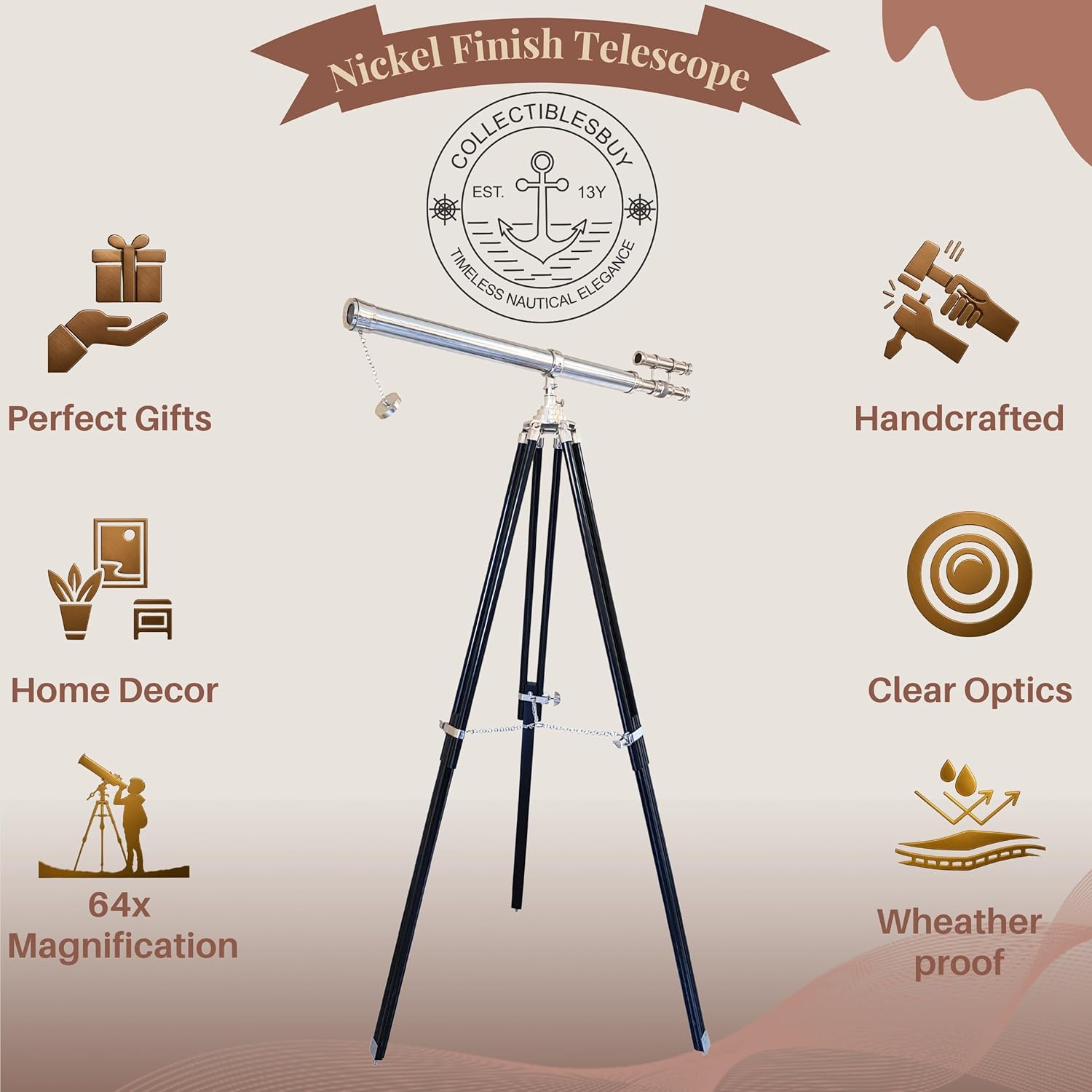 Decorative Double Barrel Marine Telescope with Black Tripod