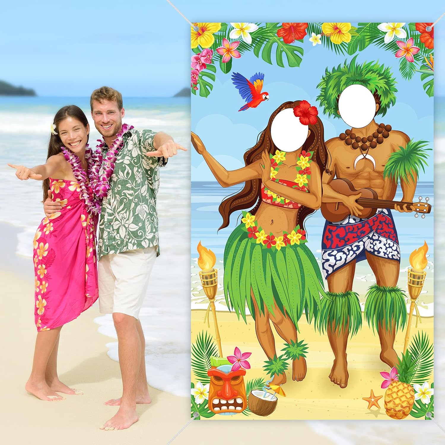 Frienda Luau Couple Photo Door Banner for Tropical Party