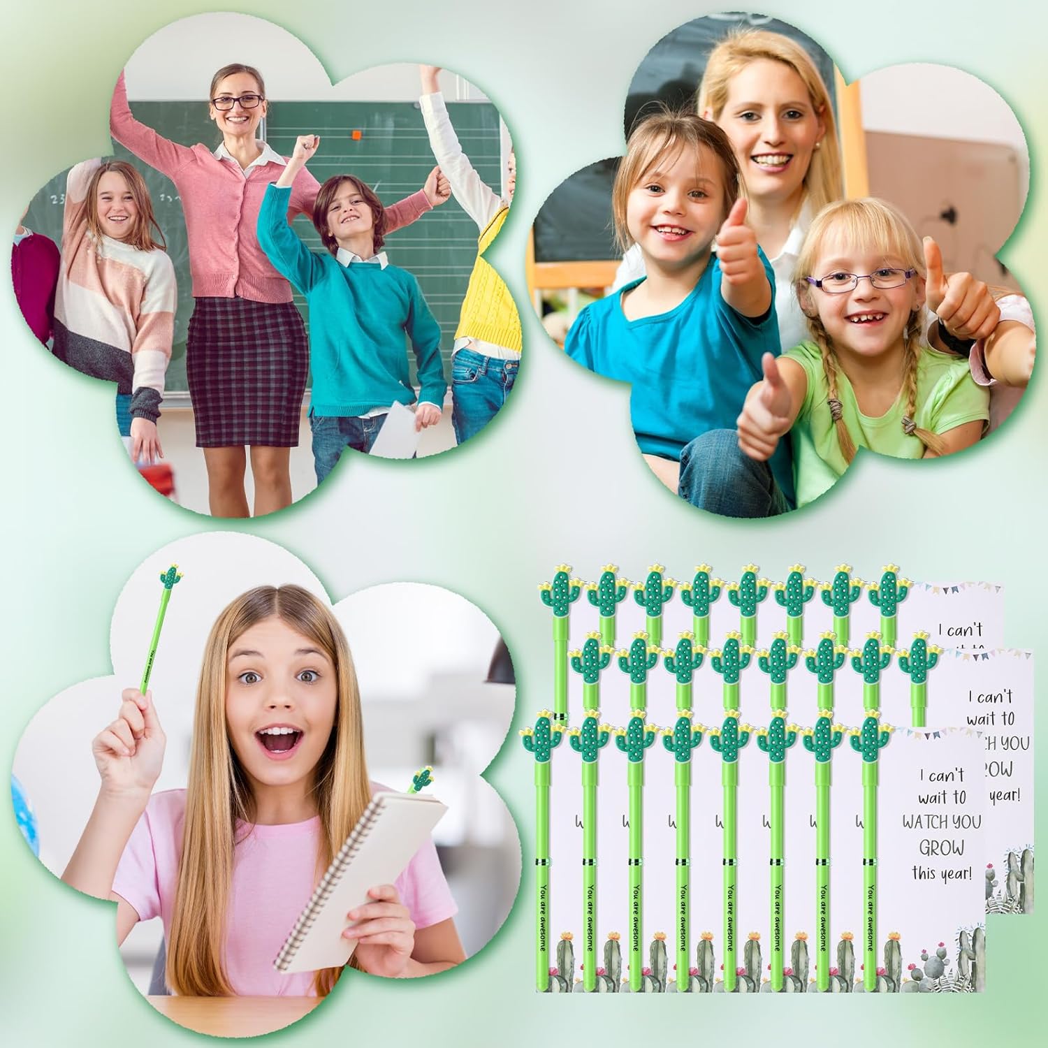 50 Piece Cactus Ballpoint Pens with Cards and Ties