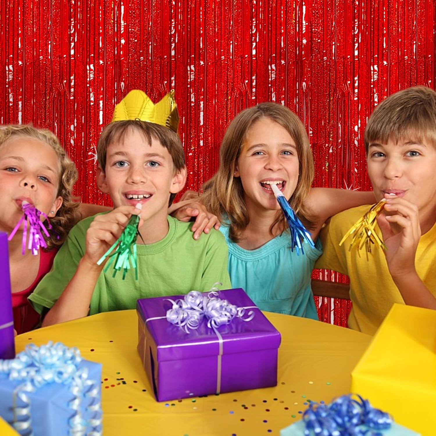 3 Pack Red Foil Fringe Party Backdrop Curtains