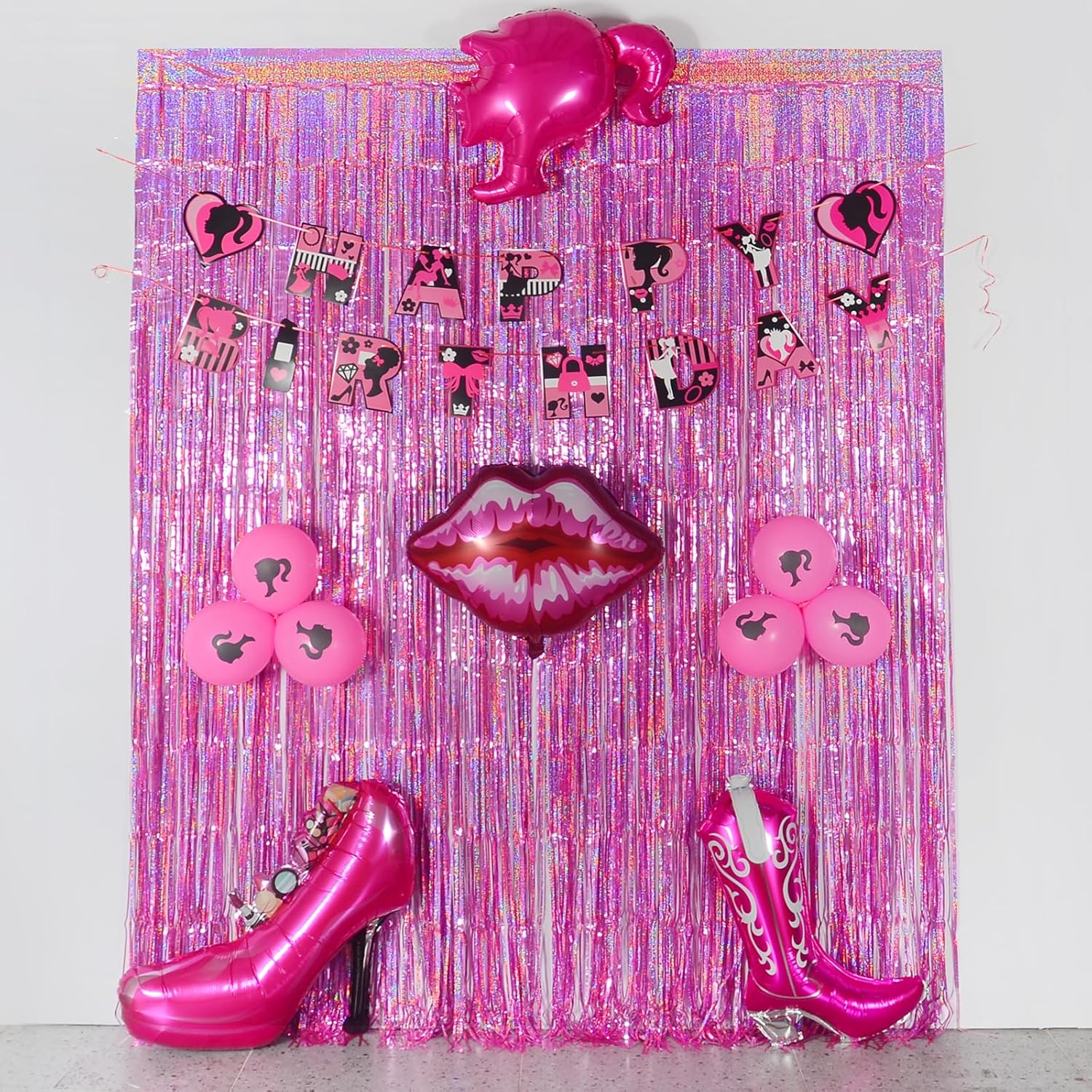 Melsan 3 Pack Foil Fringe Curtains Pink Tinsel