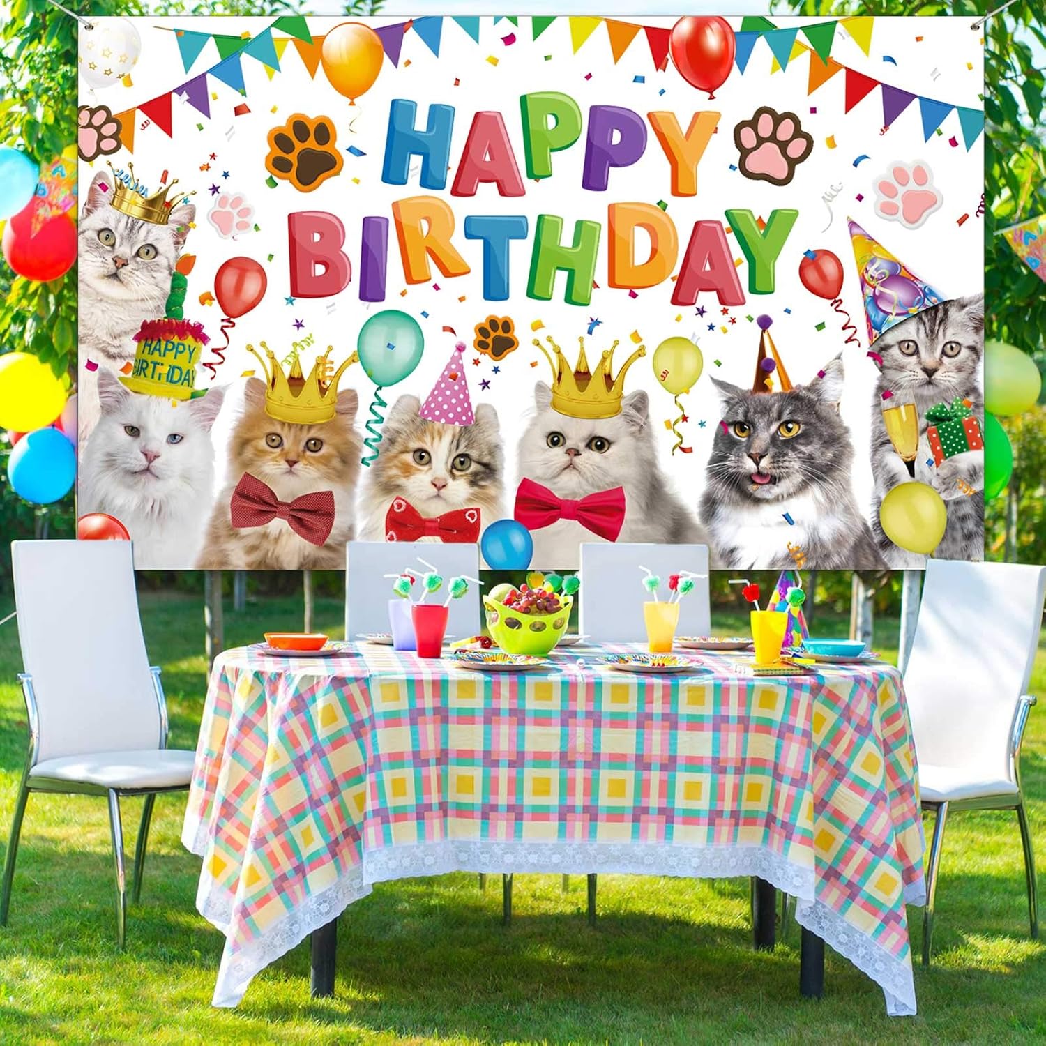 Tatuo Cat Birthday Backdrop Party Photo Decor