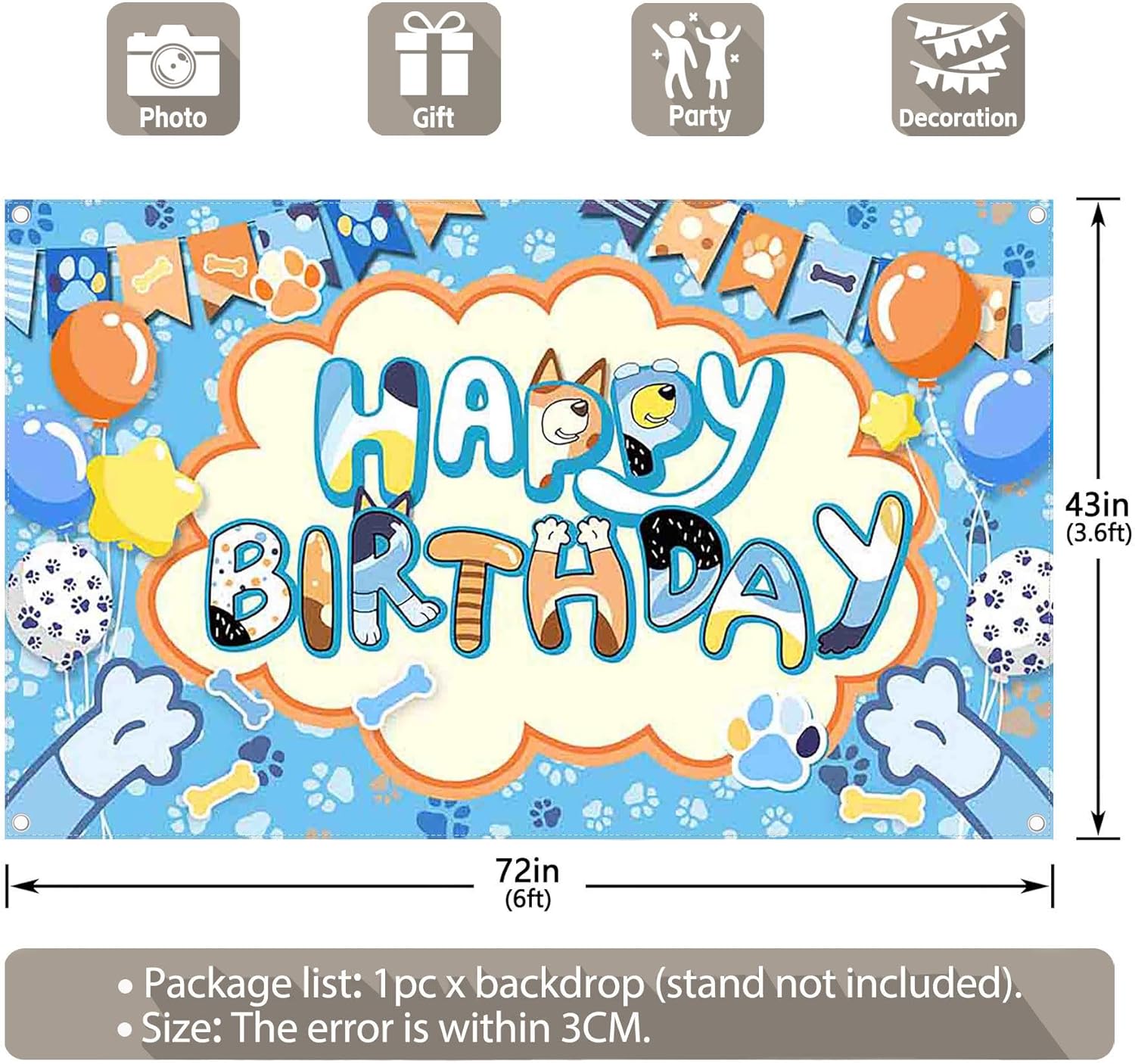 72x43 Inch Cartoon Blue Birthday Backdrop for Kids Photo Booth Props