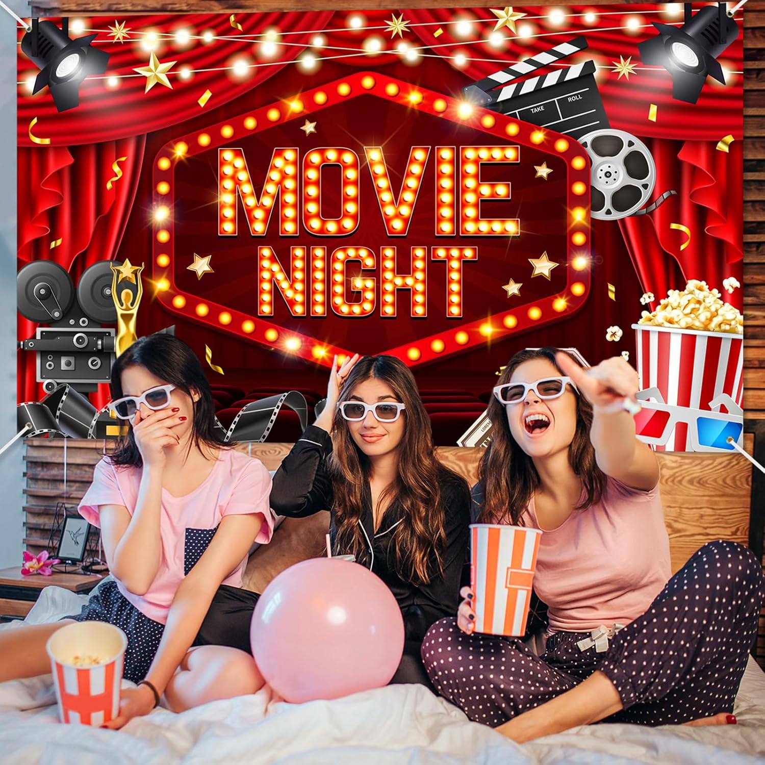 Mocsicka Movie Night Backdrop Banner 6x36ft
