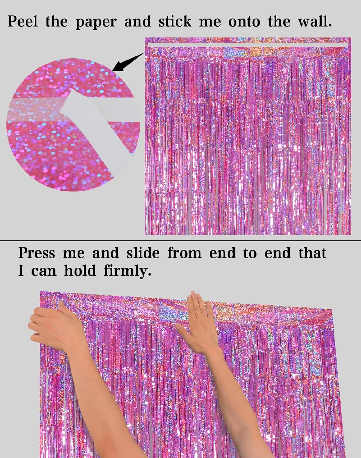 Melsan 3 Pack Foil Fringe Curtains Pink Tinsel