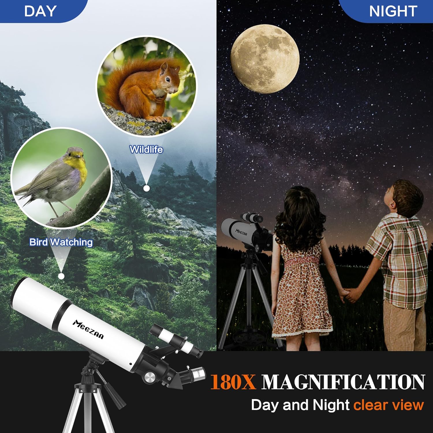 MEEZAA High-Powered Refractor Telescope with Phone Adapter