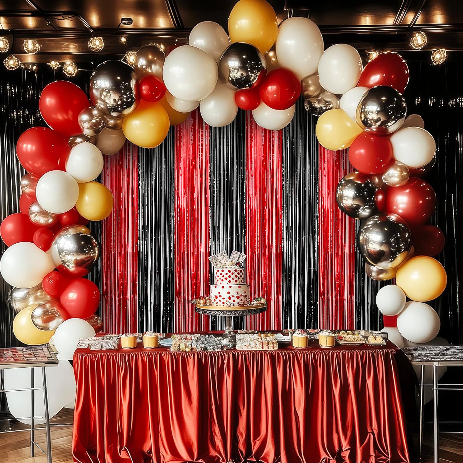 Rubfac 2 Pack Red Black Backdrop Tinsel Curtains