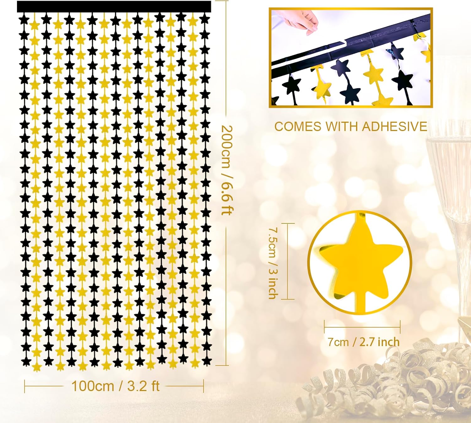 Black and Gold Star Birthday Decorations 2 Pack
