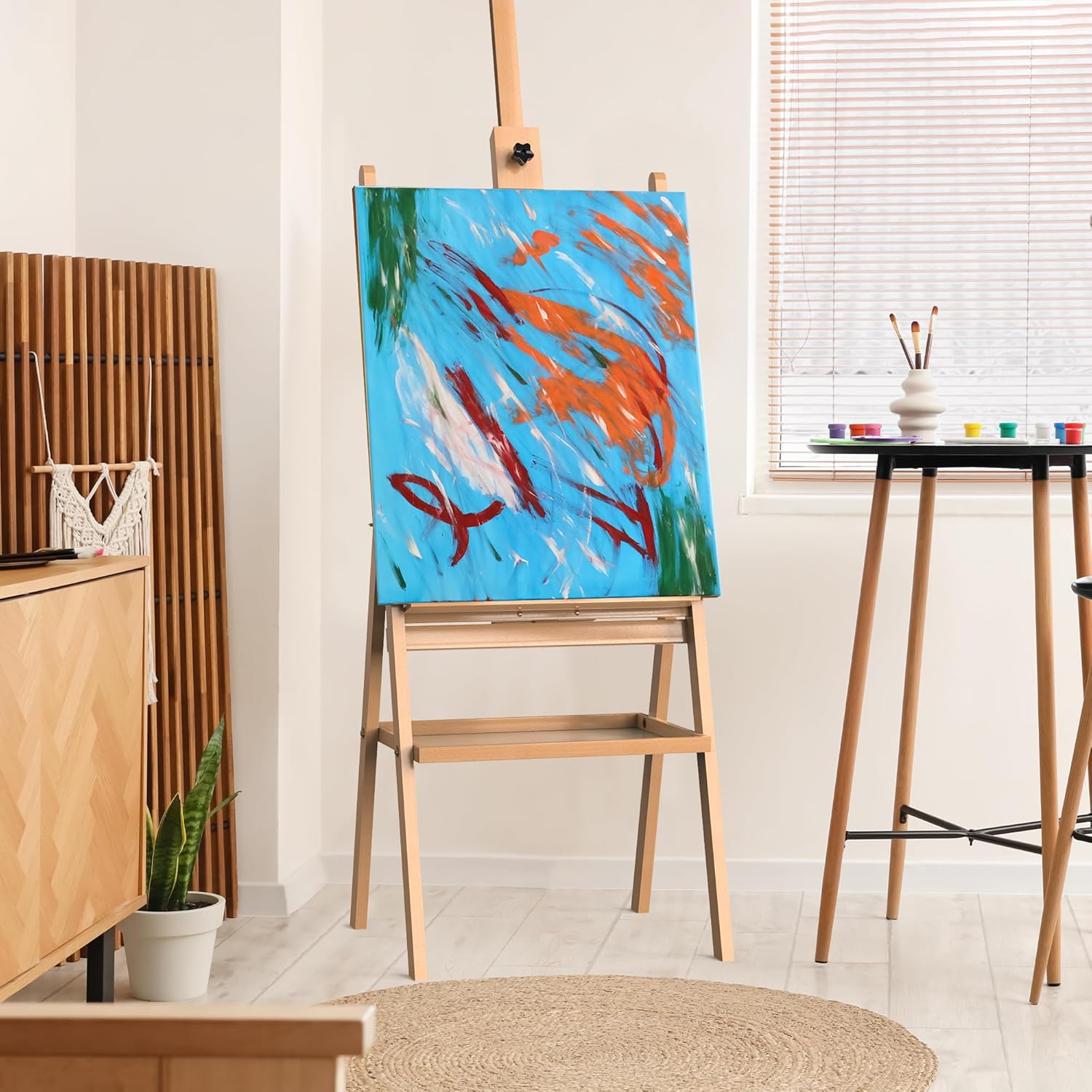 Solid Beech Wood Floor Easel with Storage Plate