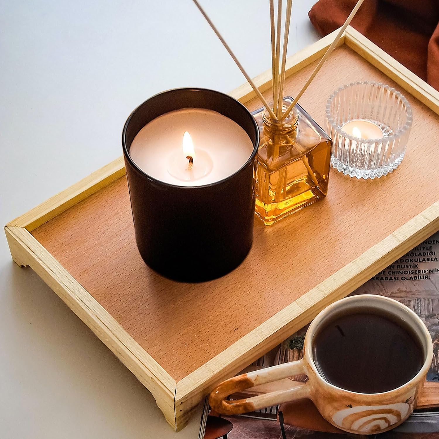 10 Oz Thick Candle Jars 15 Pcs with Wood Lids Matte Black