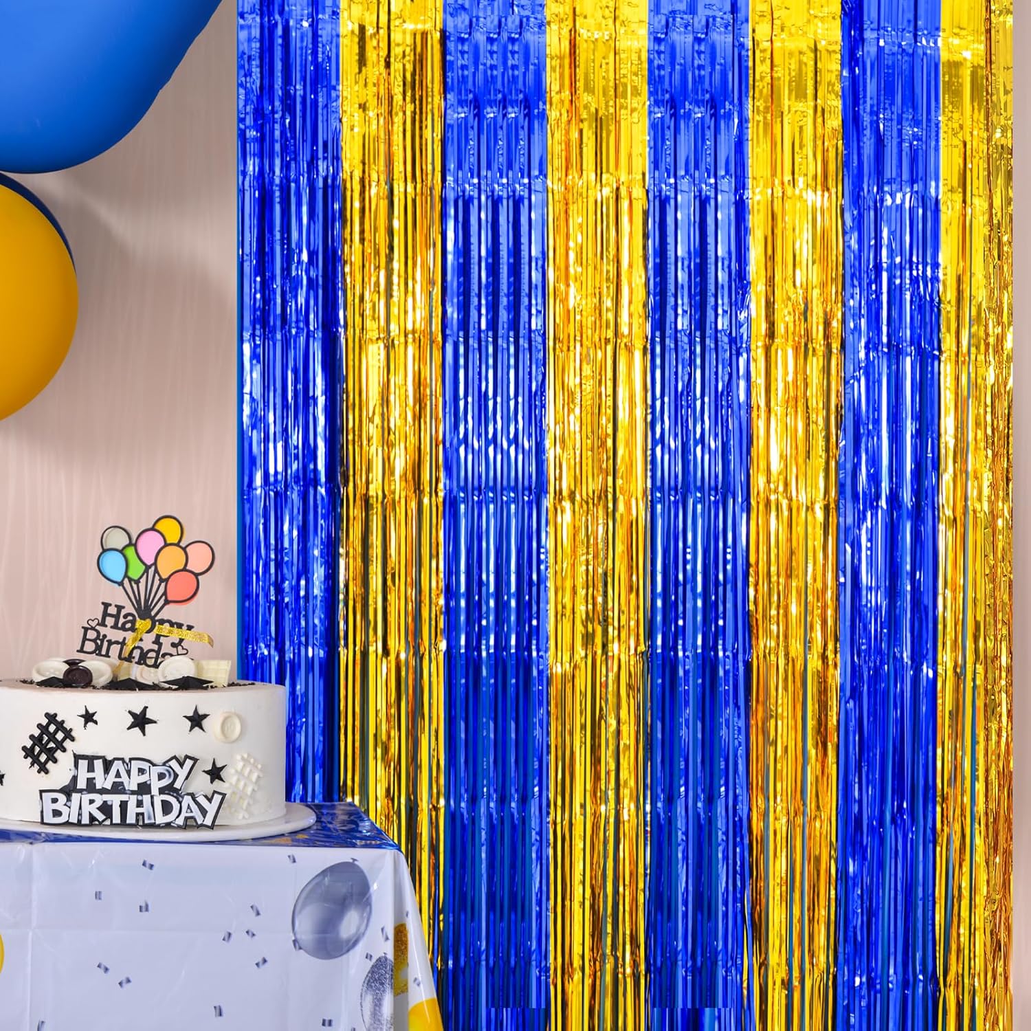LOLStar 2 Pack Blue and Gold Foil Fringe Curtains