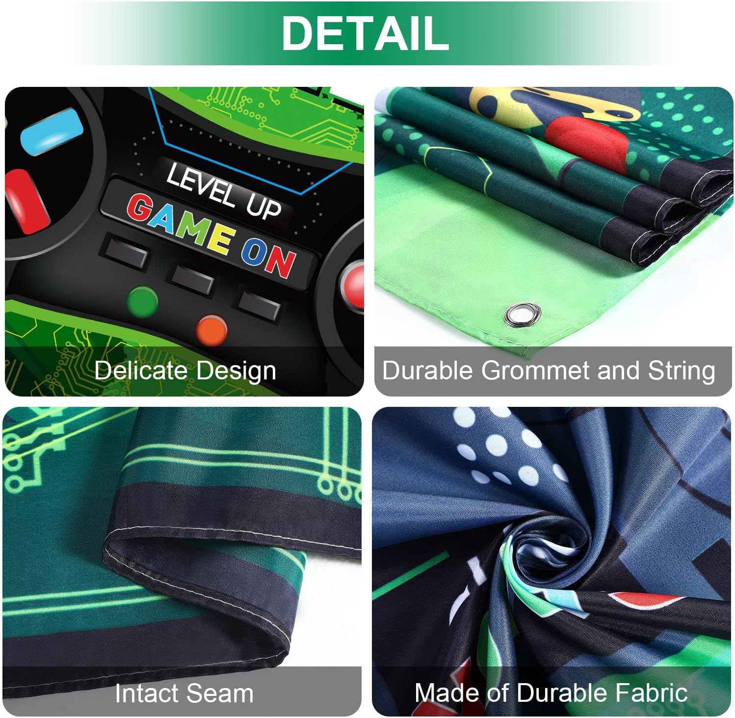 Blulu Gamer Themed Birthday Backdrop Banner Green