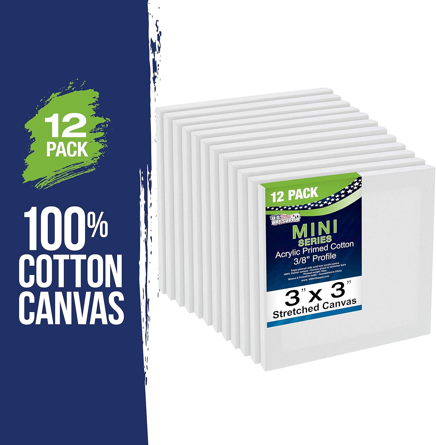 3 x 3 Stretched Canvas with 5 Mini Easel Kit 12 Pack