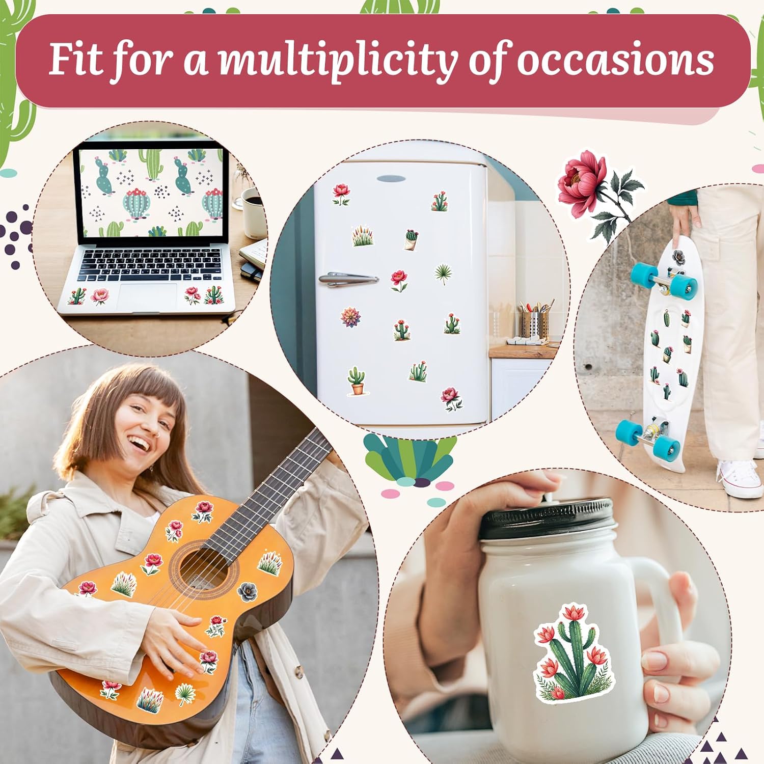 62 Piece Cactus Stationery Set with Cactus Gel Pens and Waterproof Stickers