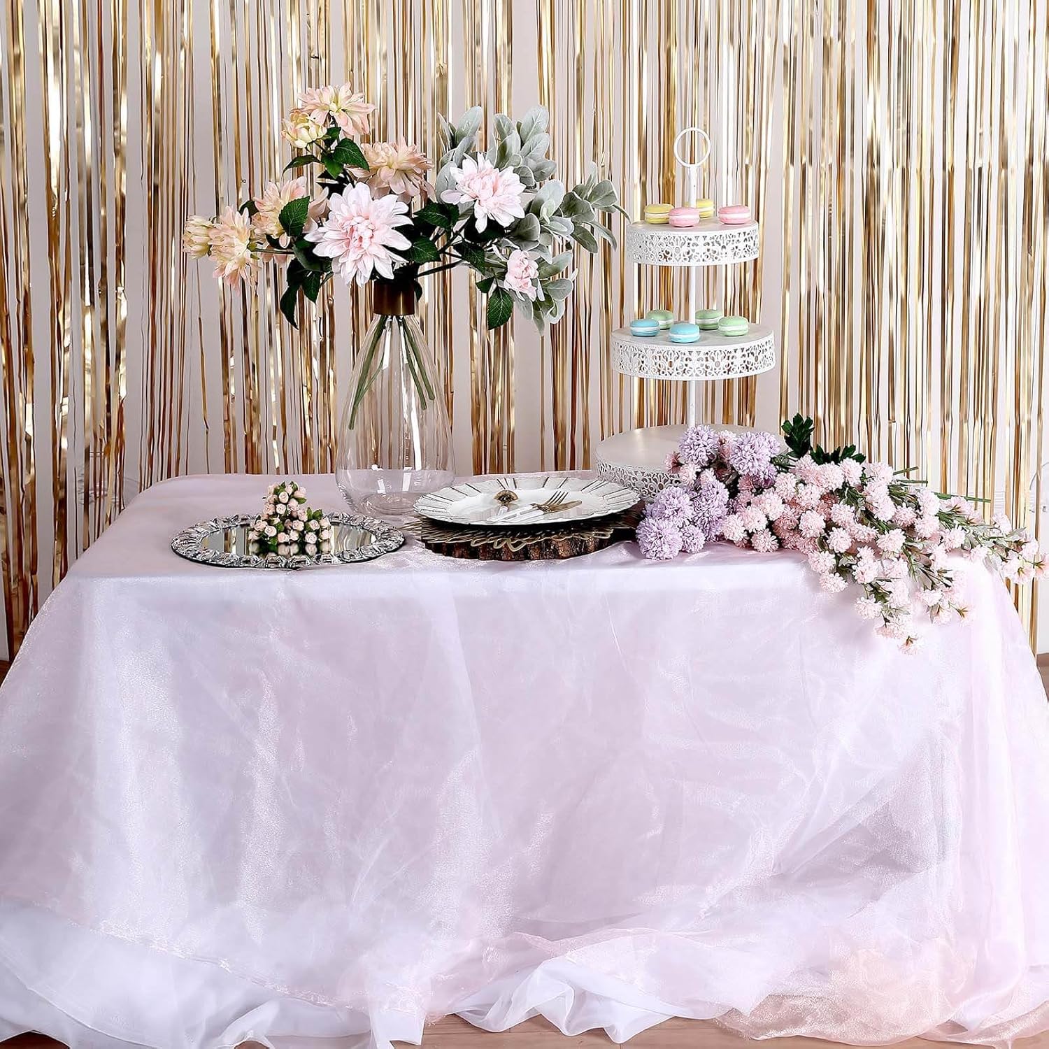 Efavormart 8ft Matte Gold Foil Fringe Curtain