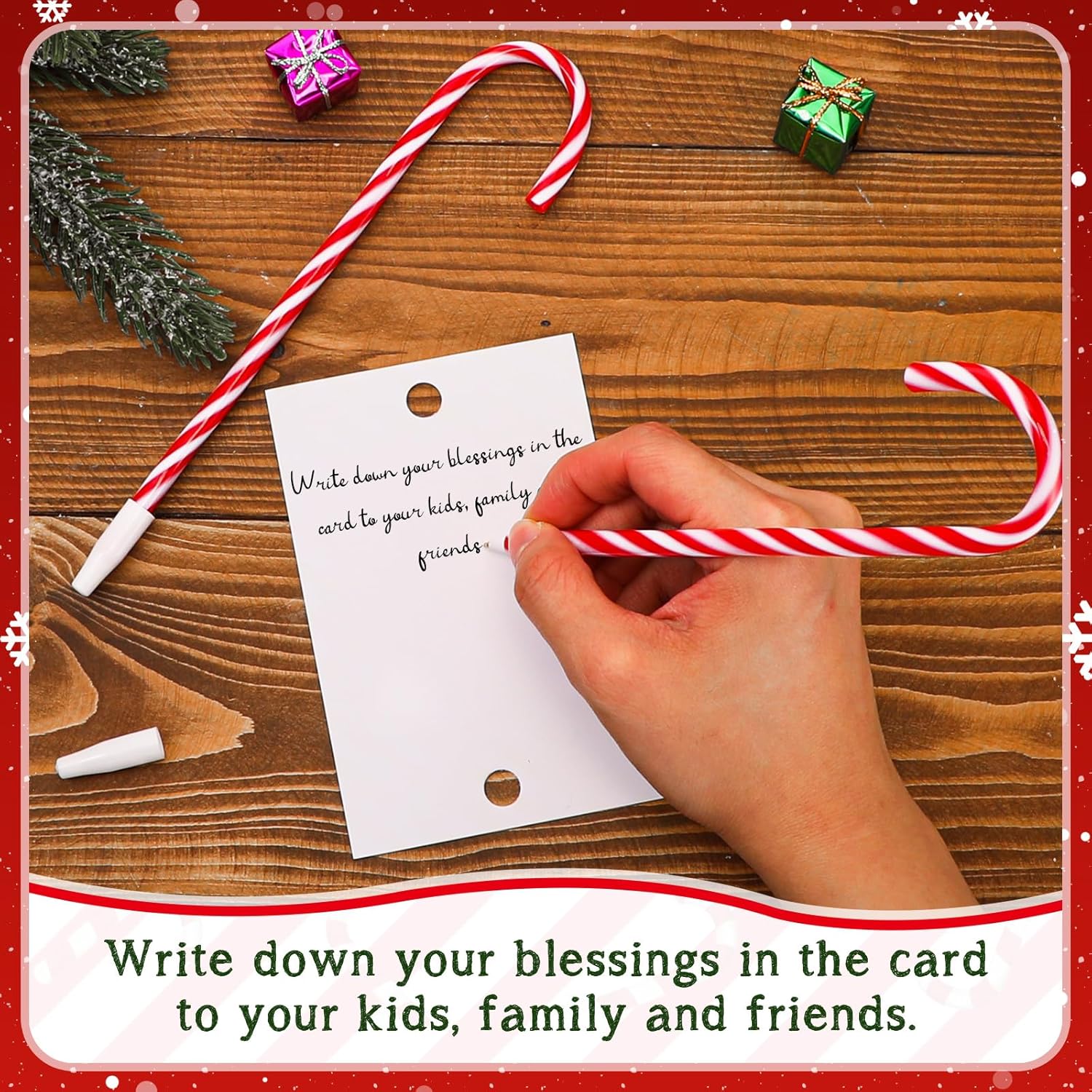 Qilery 100 Piece Christmas Candy Cane Pens with Cards