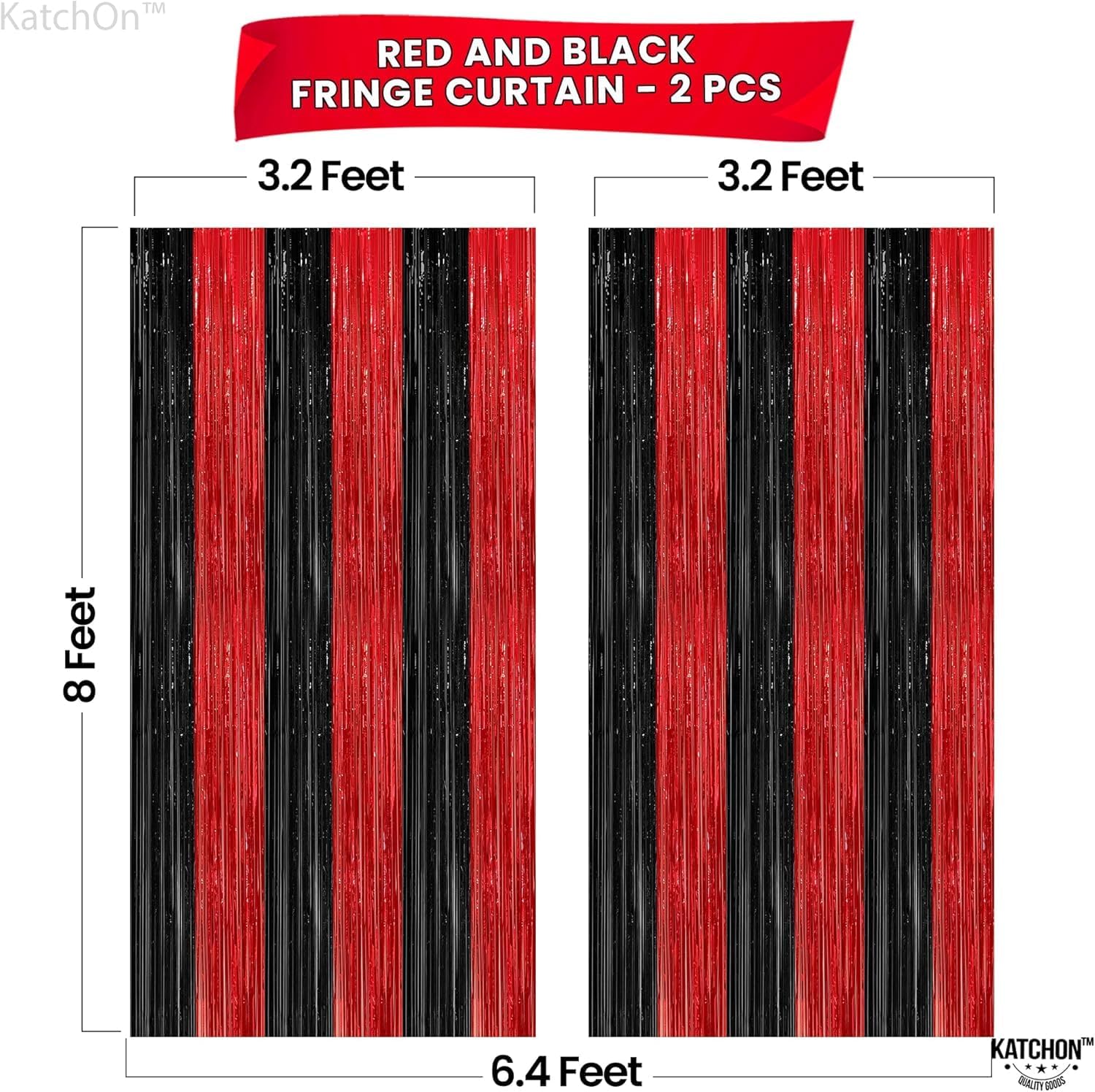 KatchOn Red and Black Fringe Curtain - 64x8 Ft Pack of 2