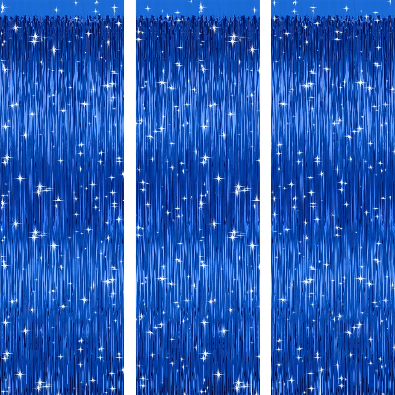 3 Pack Blue Foil Curtain Backdrop for Parties