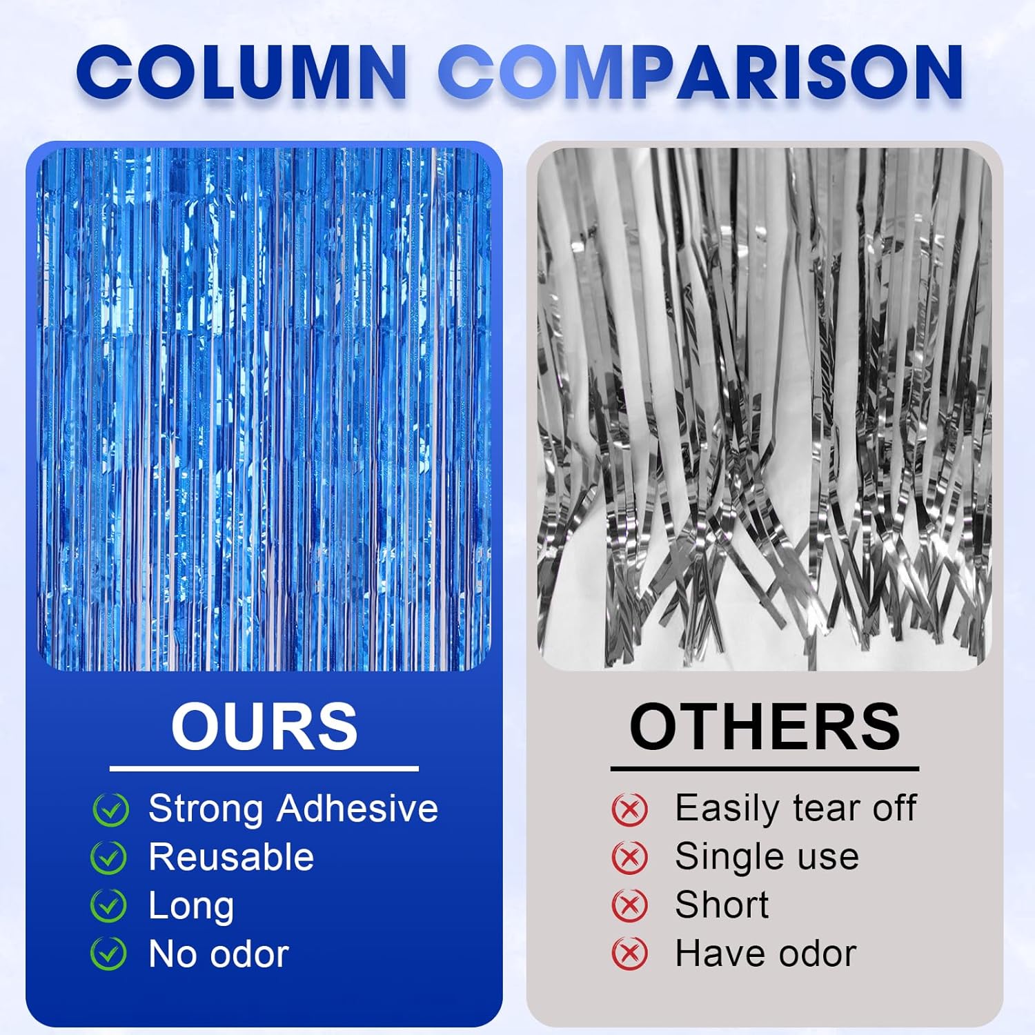3 Pack Laser Blue Foil Fringe Backdrop Curtains for Parties