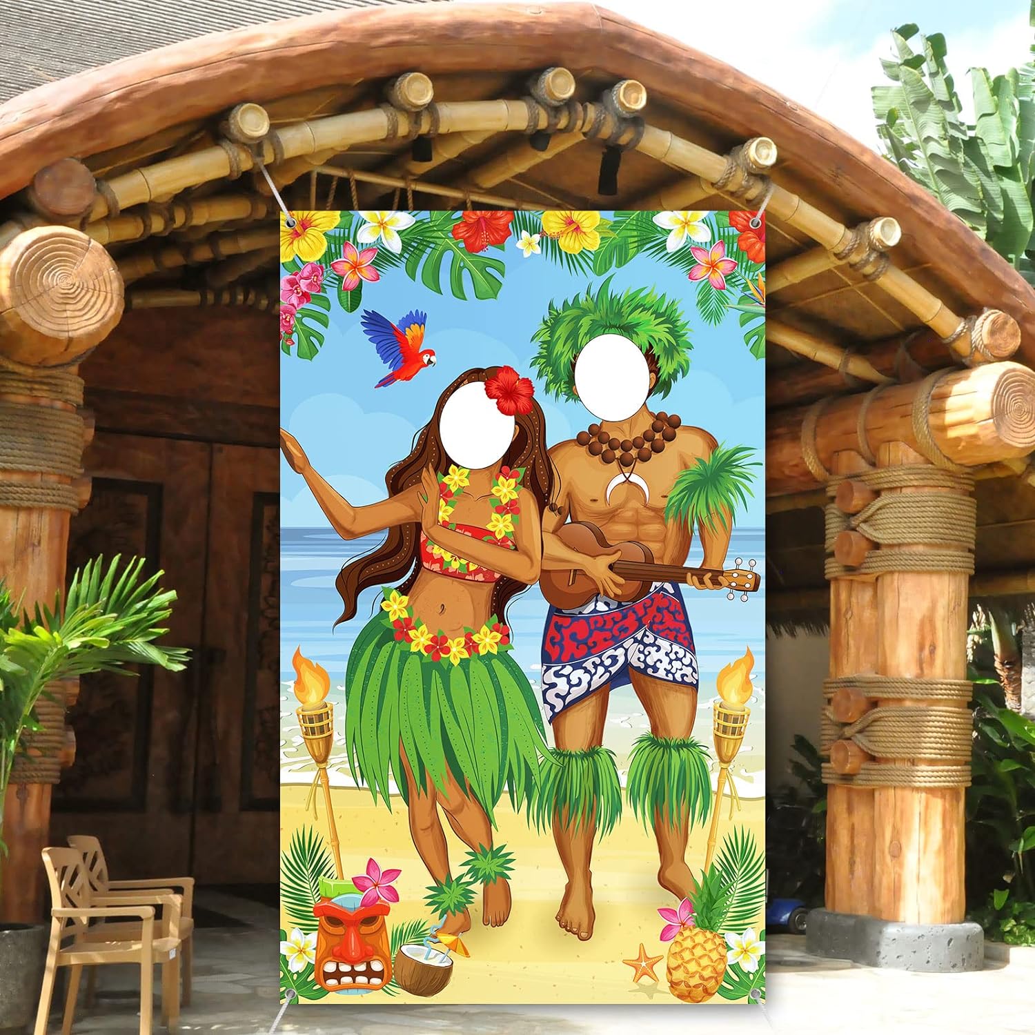 Frienda Luau Couple Photo Door Banner for Tropical Party