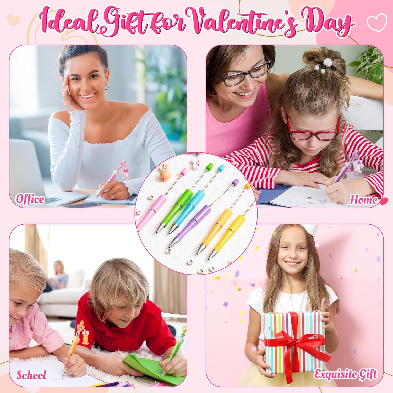 Valentines Day Beadable Pens Craft Kit - 188pcs
