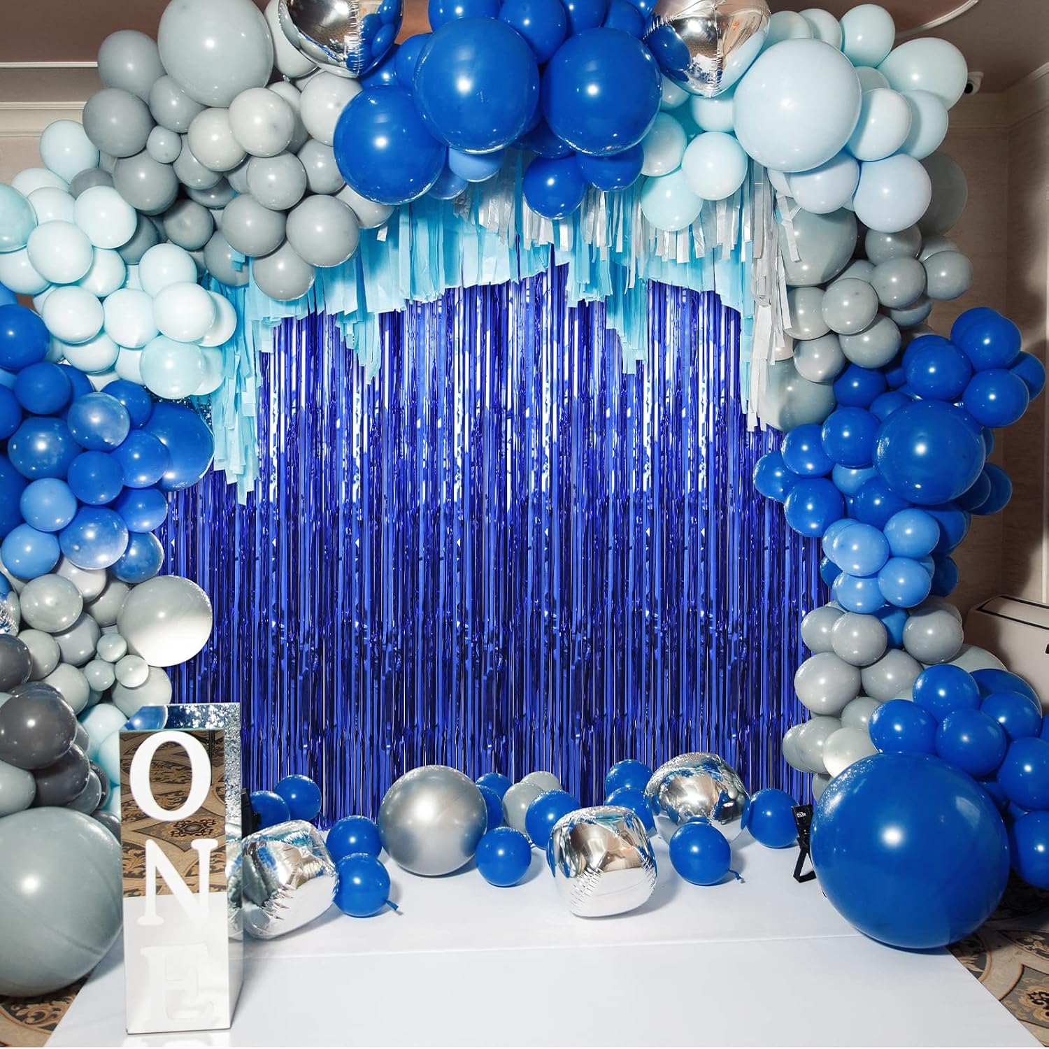 Crosize 3 Pack Foil Fringe Backdrop Curtains 33x99ft Blue
