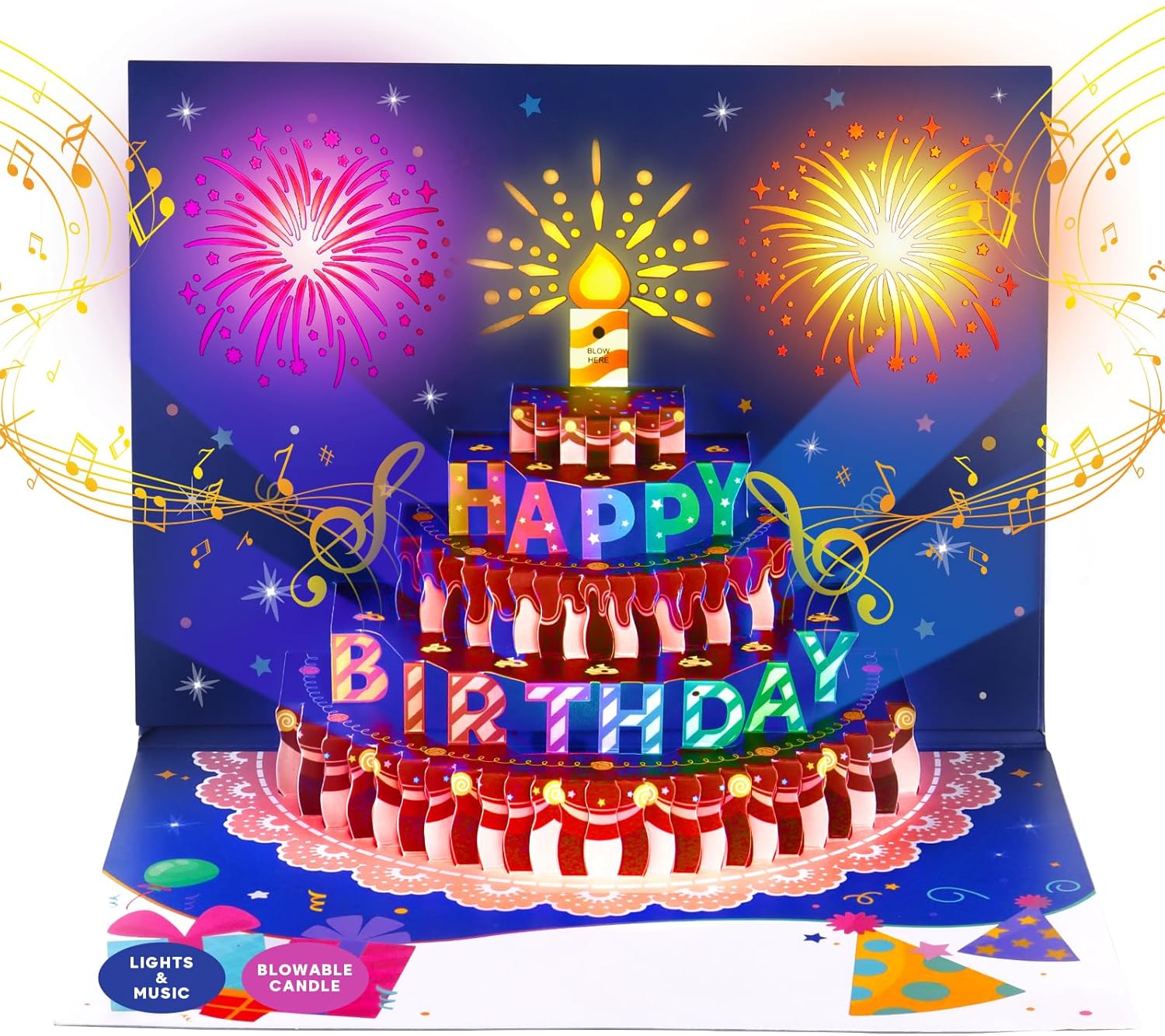 BEAN LIEVE 3D Musical Birthday Card with LED Lights and Blowable Candle
