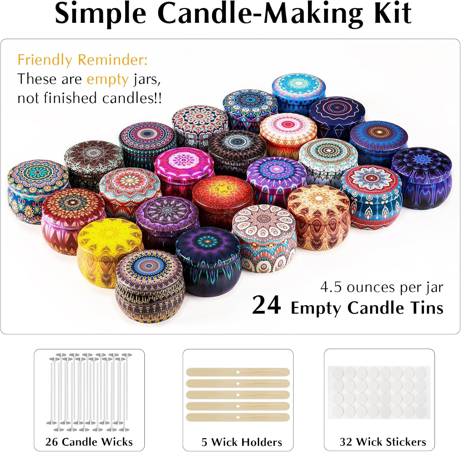 Domivirgo 24 Empty Candle Tins with Lids - Simple Candle Making Kit