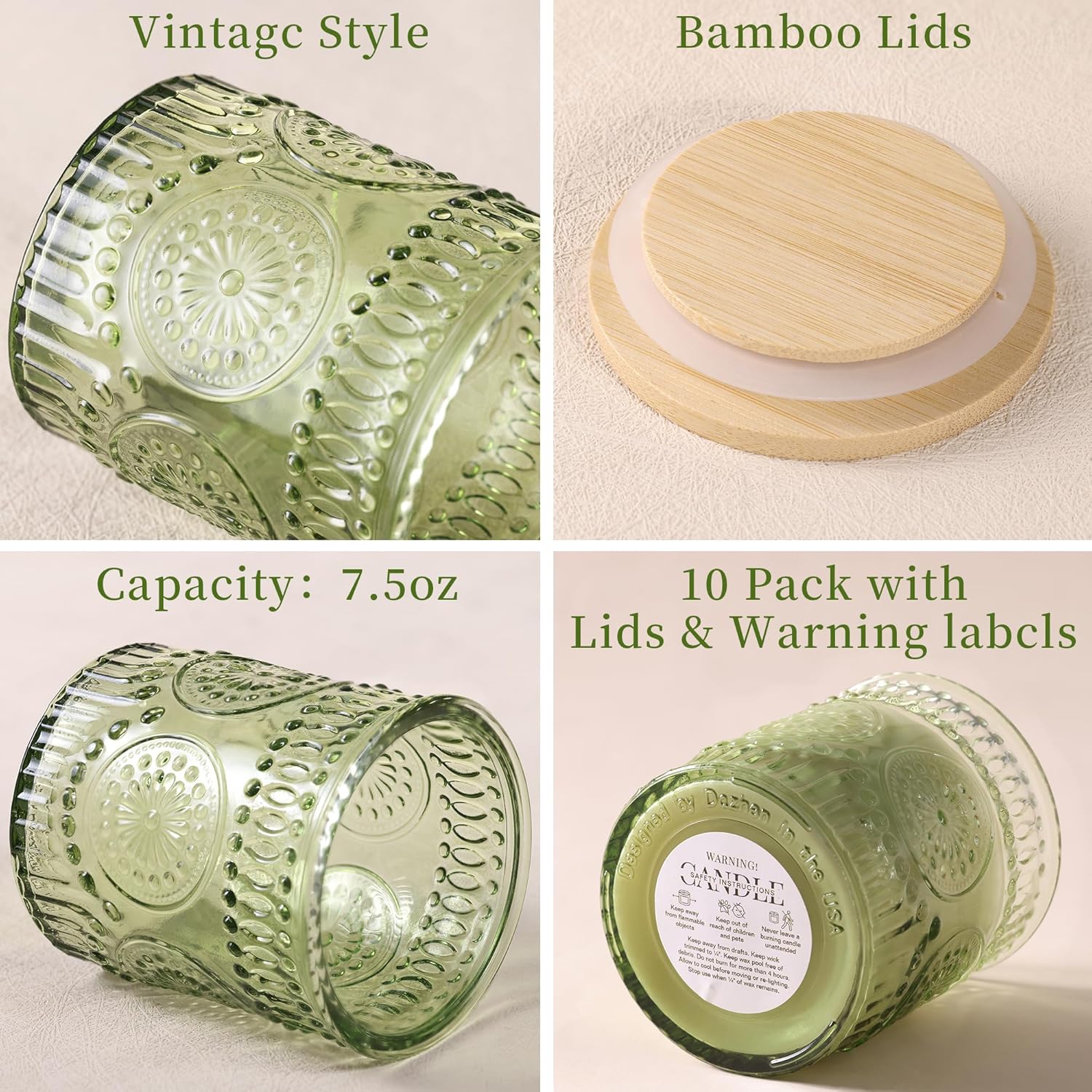VERLENS 8oz Glass Candle Jars with Lids Set of 10