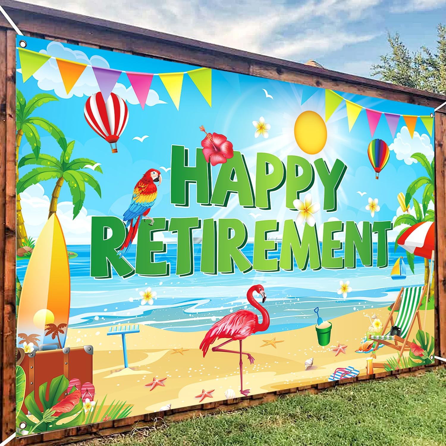 Retirement Party Decorations Summer Hawaiian Beach Photo Backdrop Banner