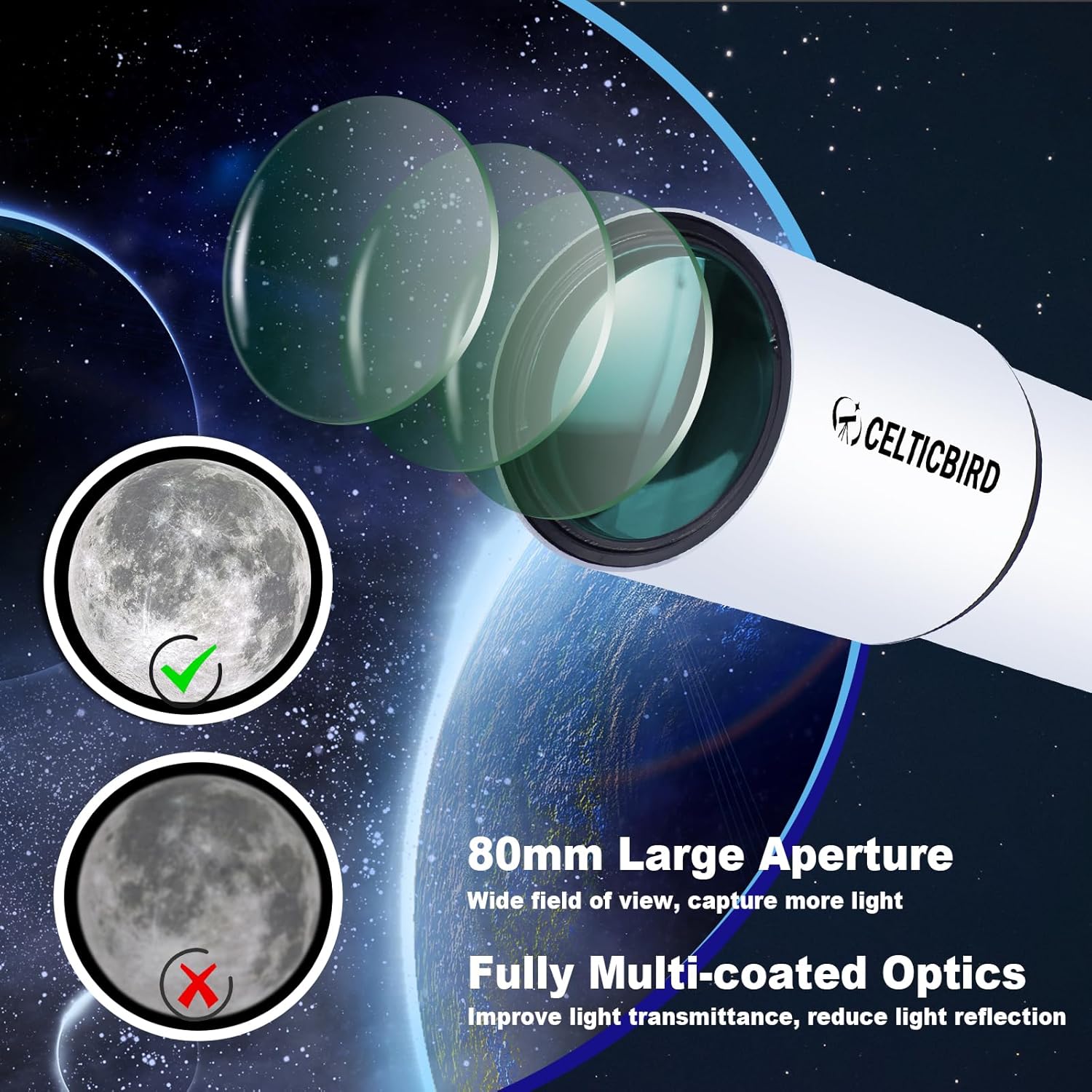 80mm Aperture Refractor Telescope with AZ Mount and Phone Adapter