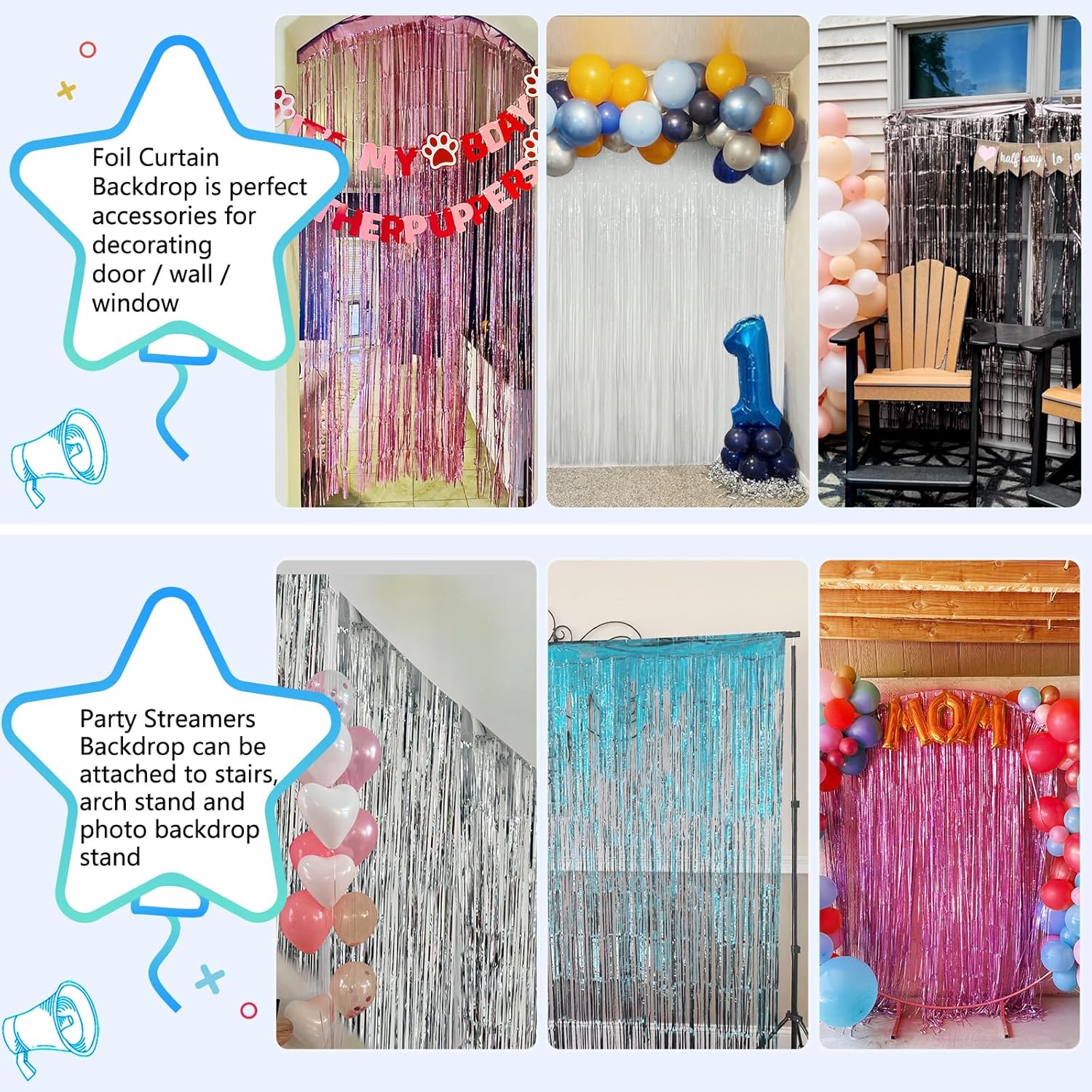 2 Pack Hot Pink Tinsel Backdrop for Party Decorations