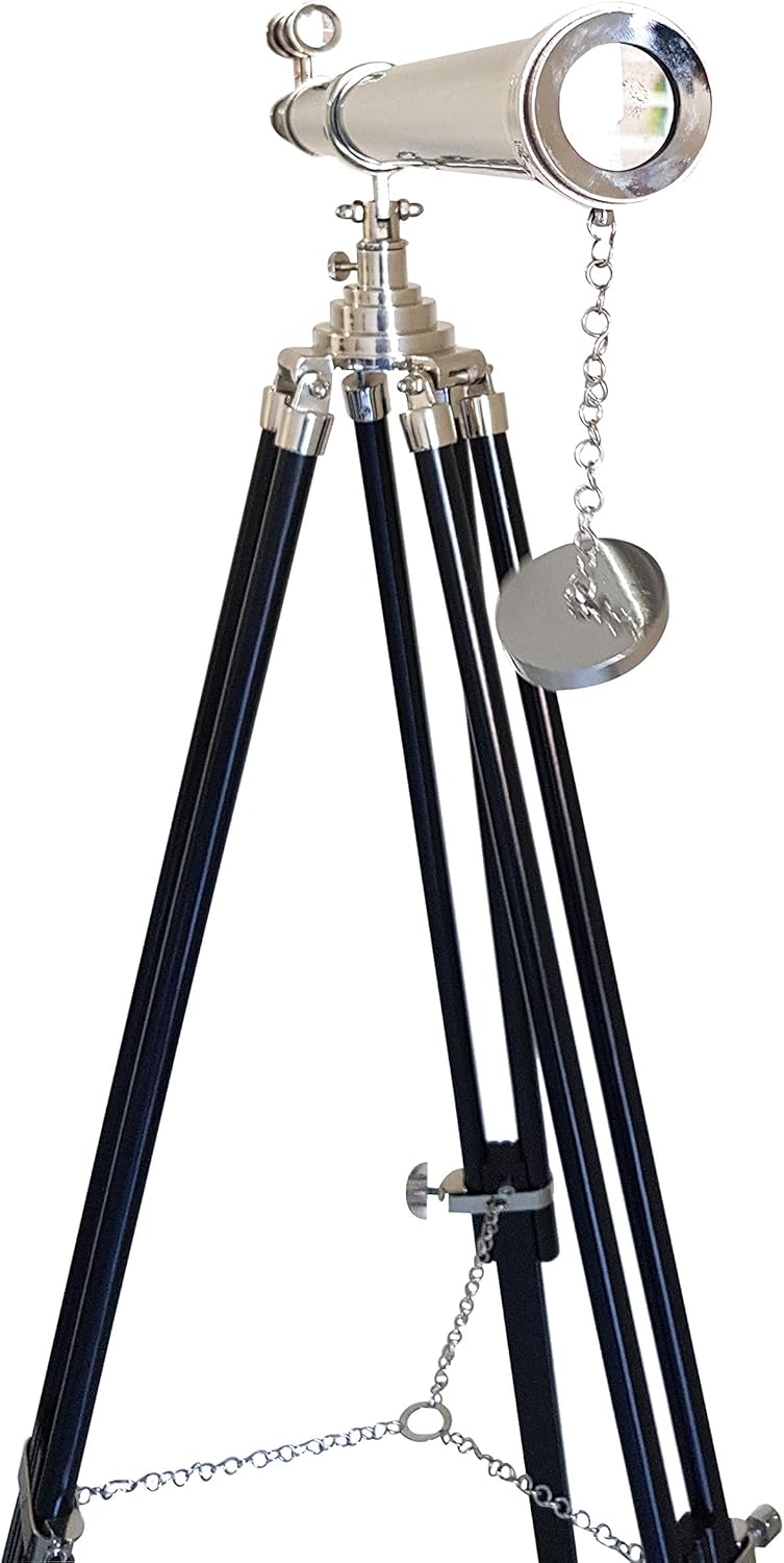 Double Barrel Nickel Telescope 63 Inch Floor Standing with Black Tripod