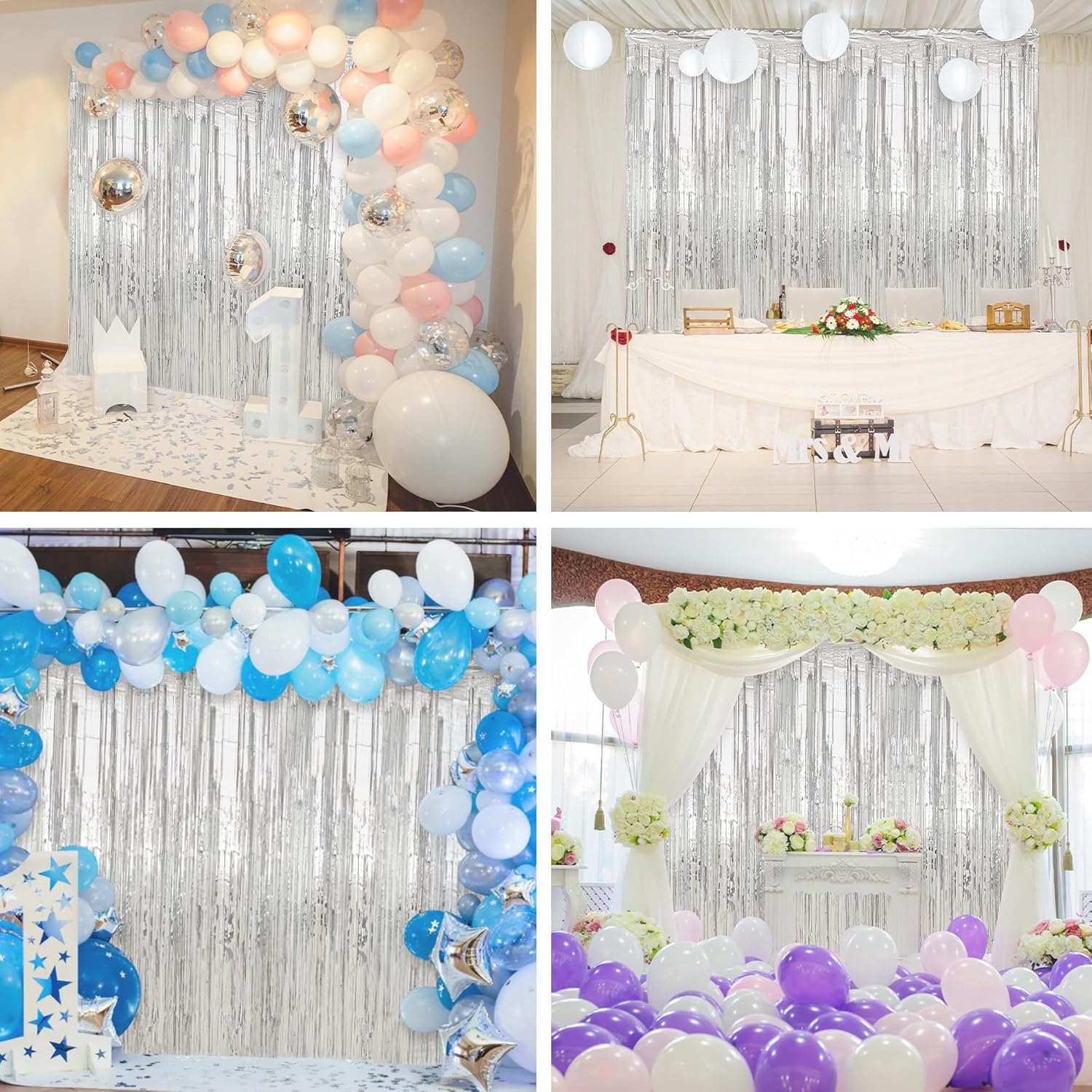 Crosize 3 Pack Silver Foil Fringe Backdrop Curtains