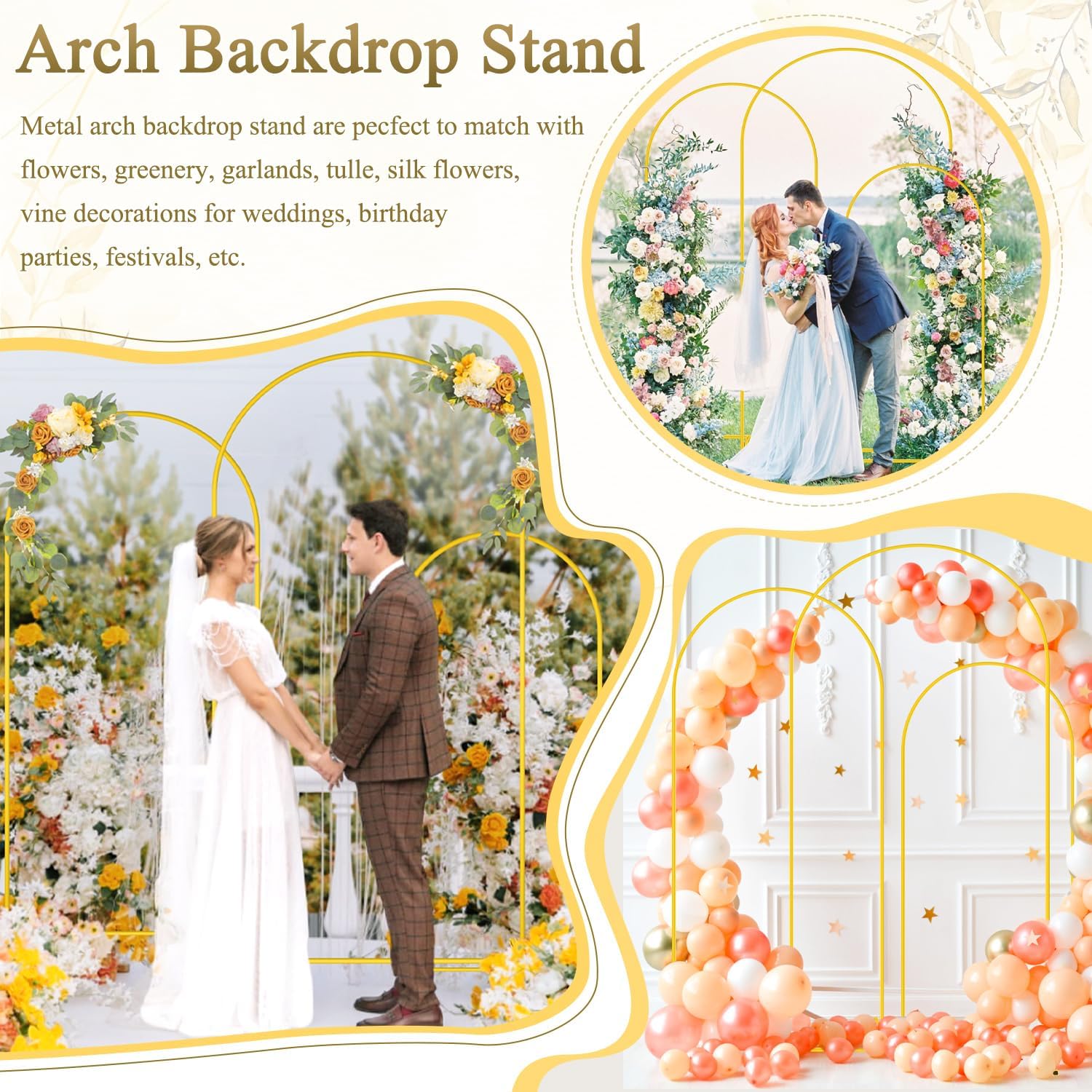 FOTSHARER Gold Arch Backdrop Stand Set of 3