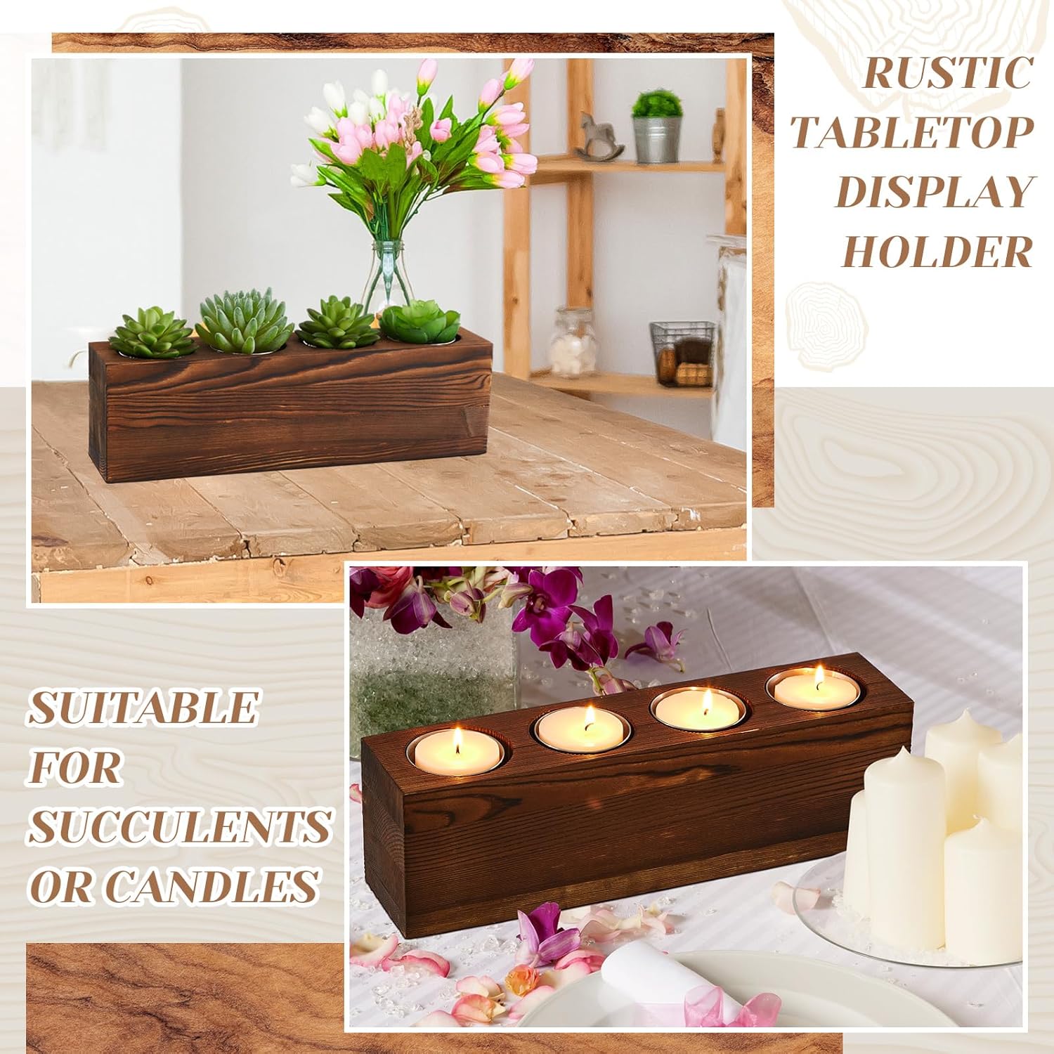 4 Hole Wooden Candle Holder with 4 Pcs Steel Bucket Mold