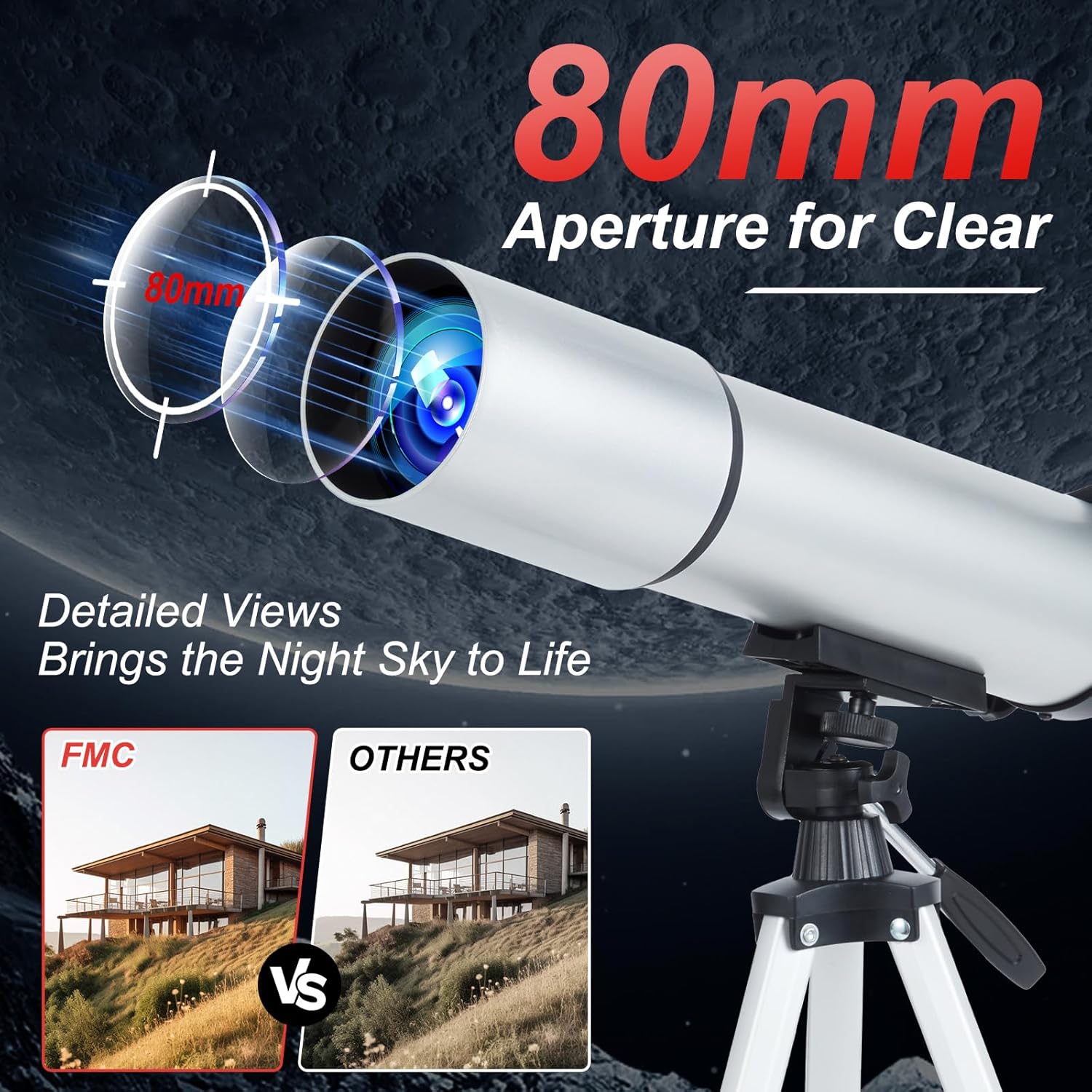 80mm Aperture Refractor Telescope for Adults with Phone Adapter and Tripod