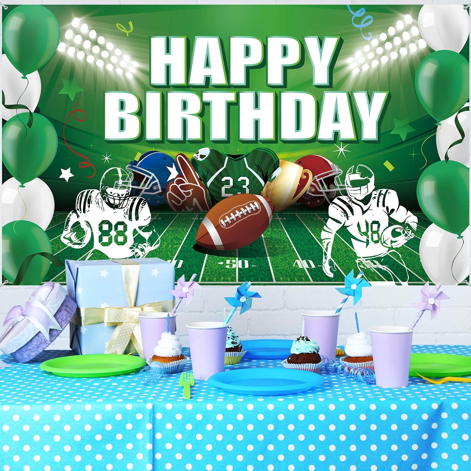 Football Backdrop Banner for Birthday Party Decorations