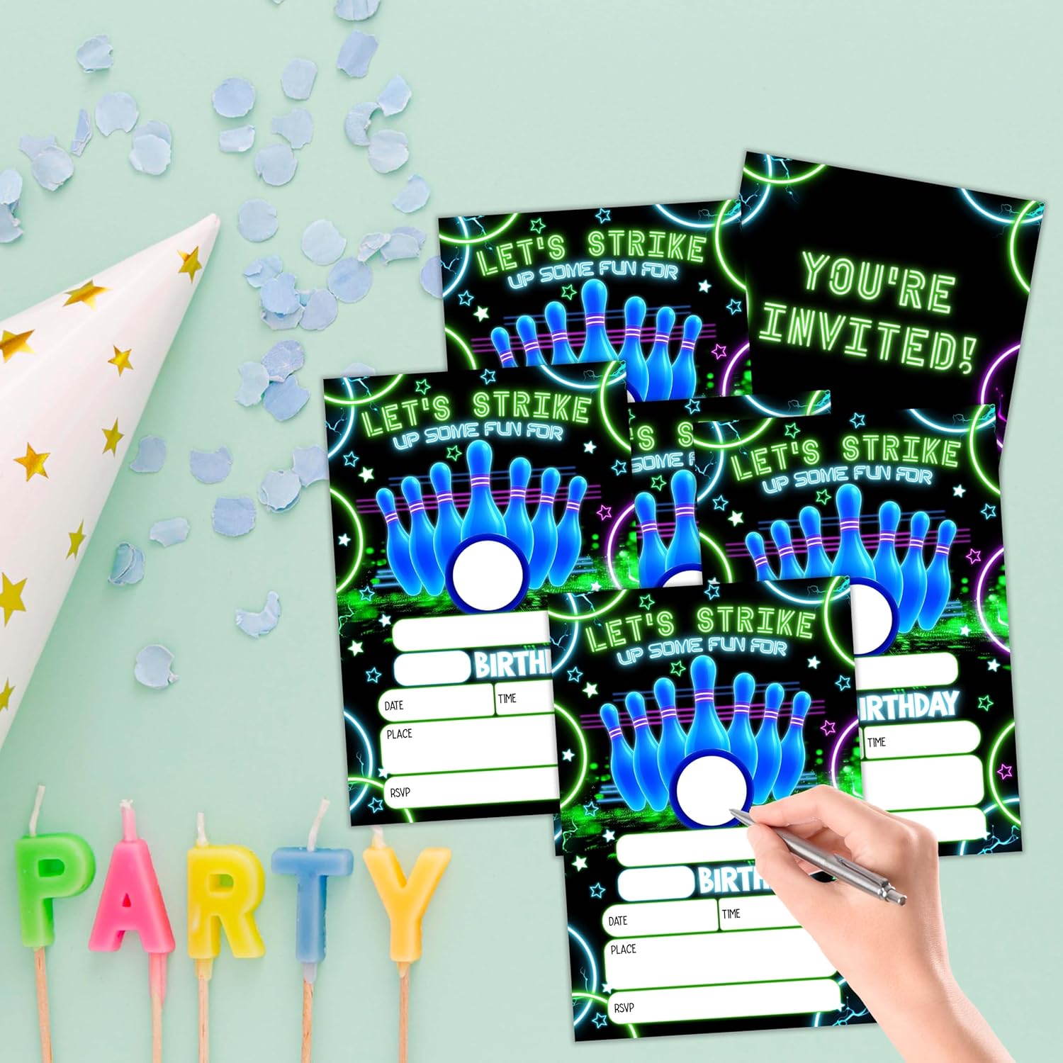 Neon Birthday Invitations for Boys with Envelopes H11