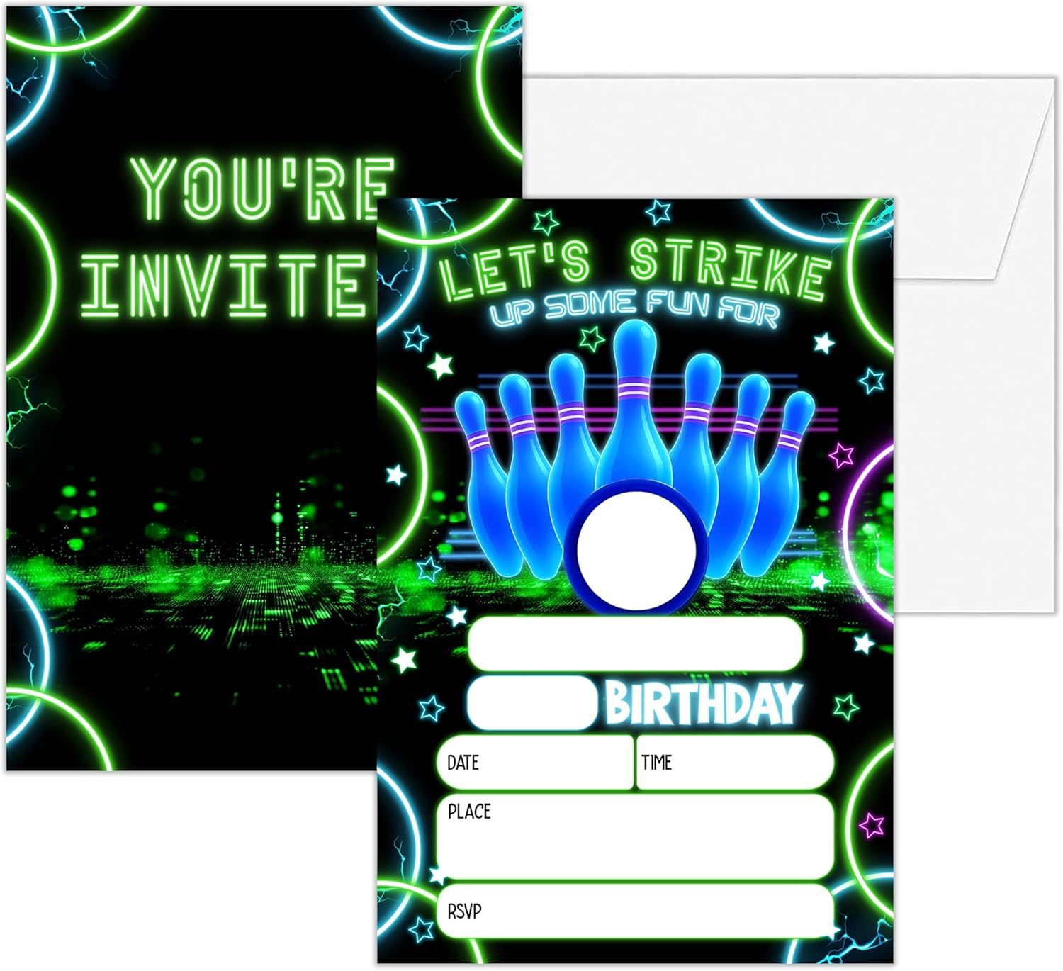 Neon Birthday Invitations for Boys with Envelopes H11