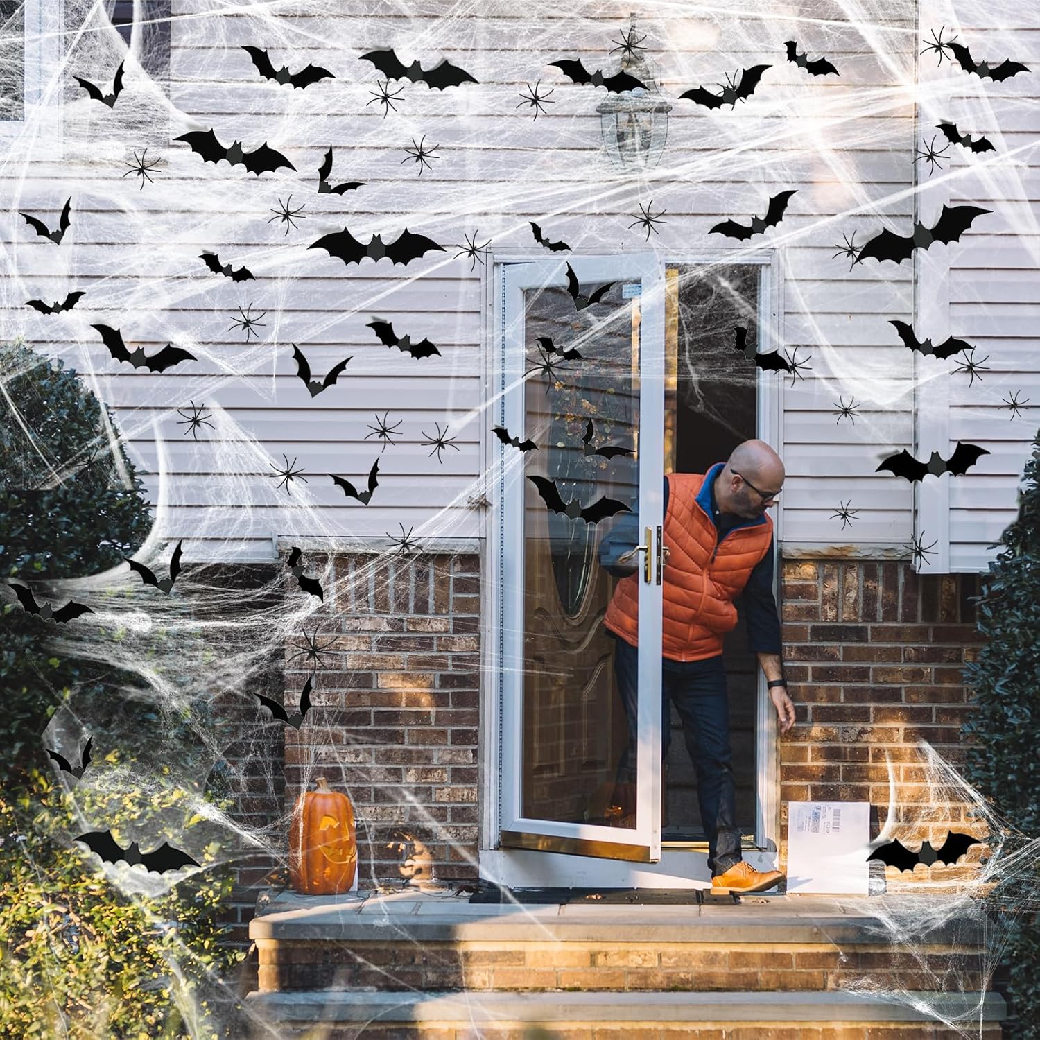 Famoby 1200 sqft Halloween Spider Webs and 120pcs Fake Bats
