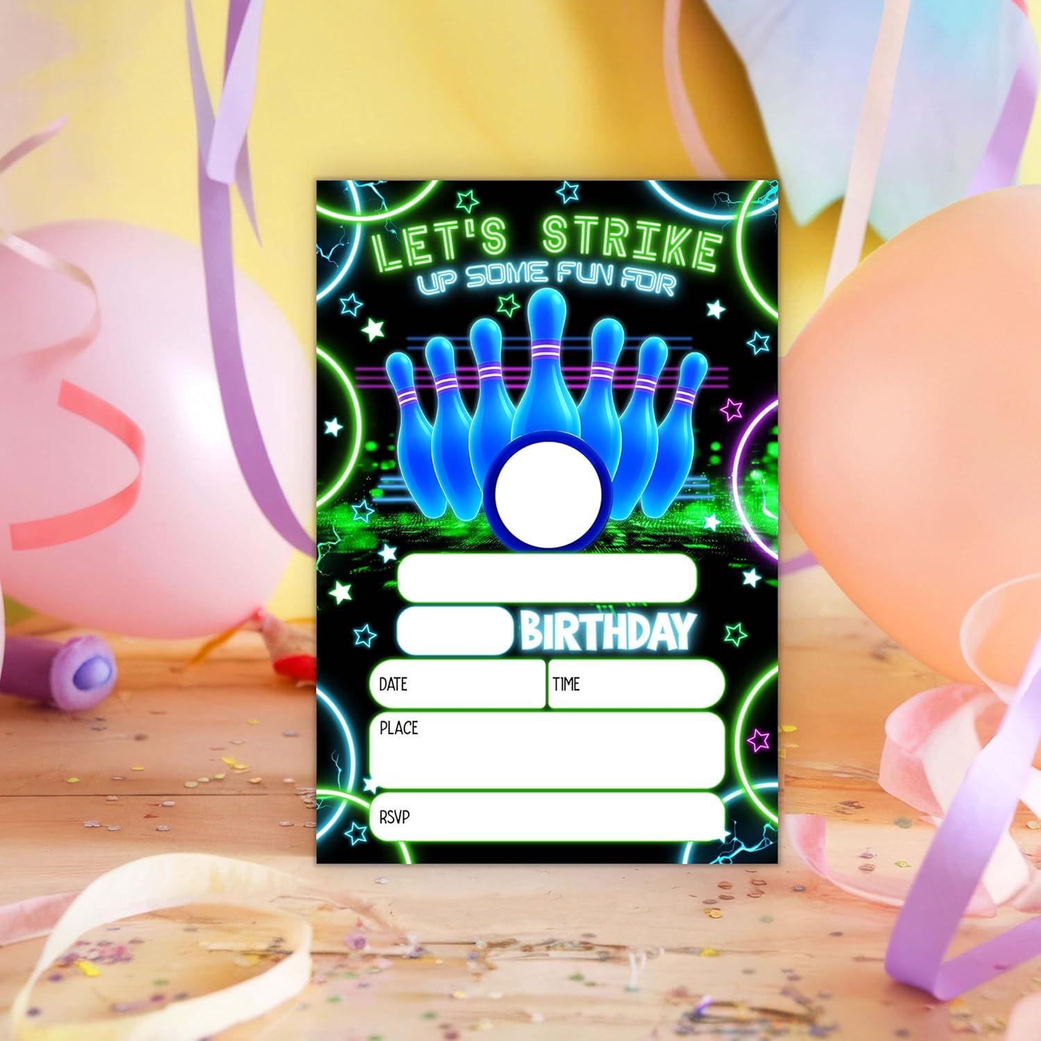 Neon Birthday Invitations for Boys with Envelopes H11