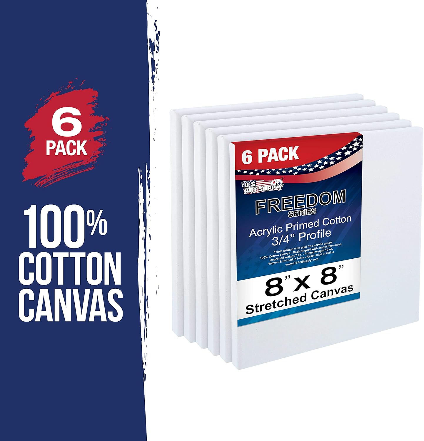US Art Supply 8x8 Stretched Canvas Easel Kit 6 Pack